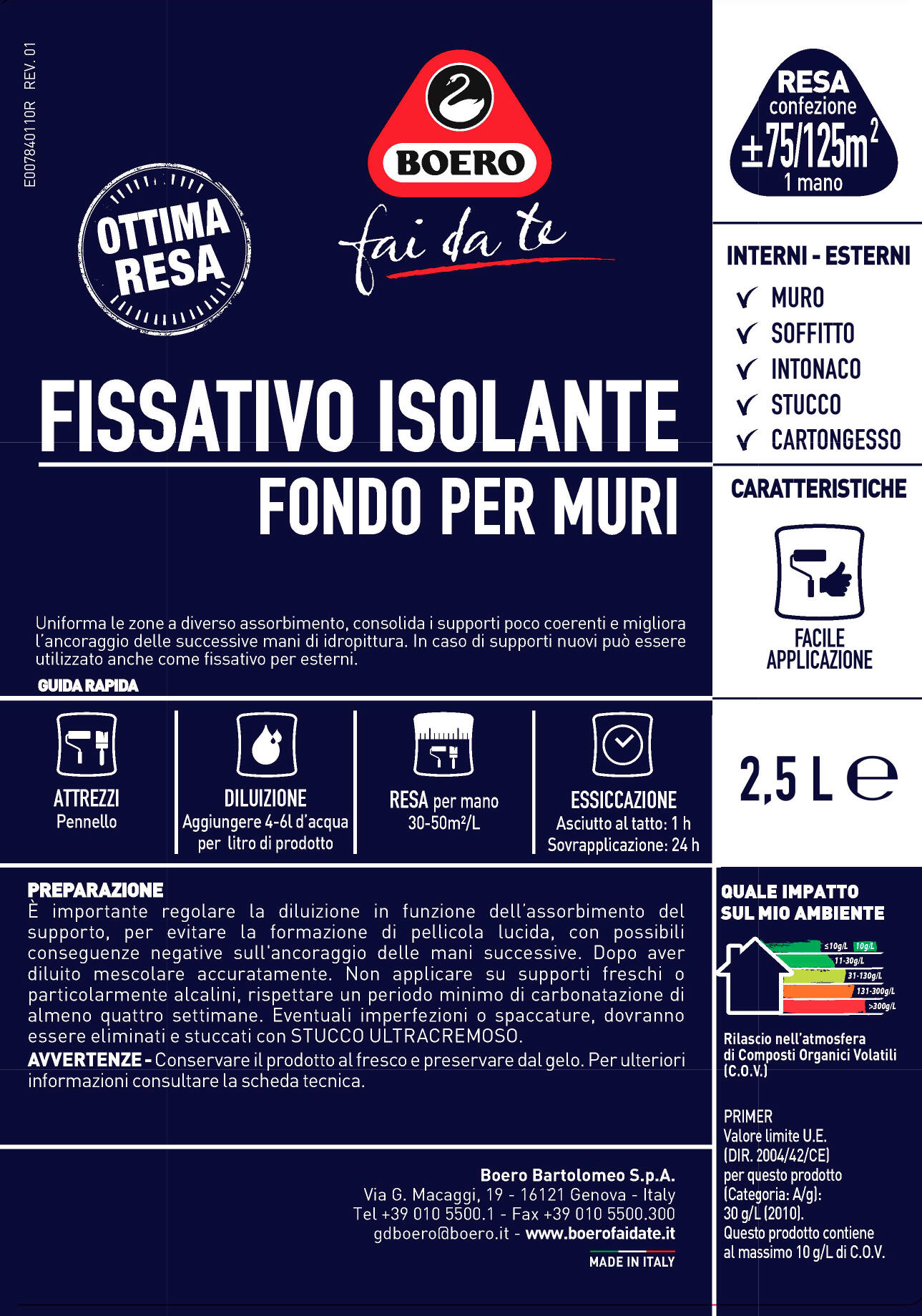 Fissativo per pittura BOERO base acqua 2.5 L - 2