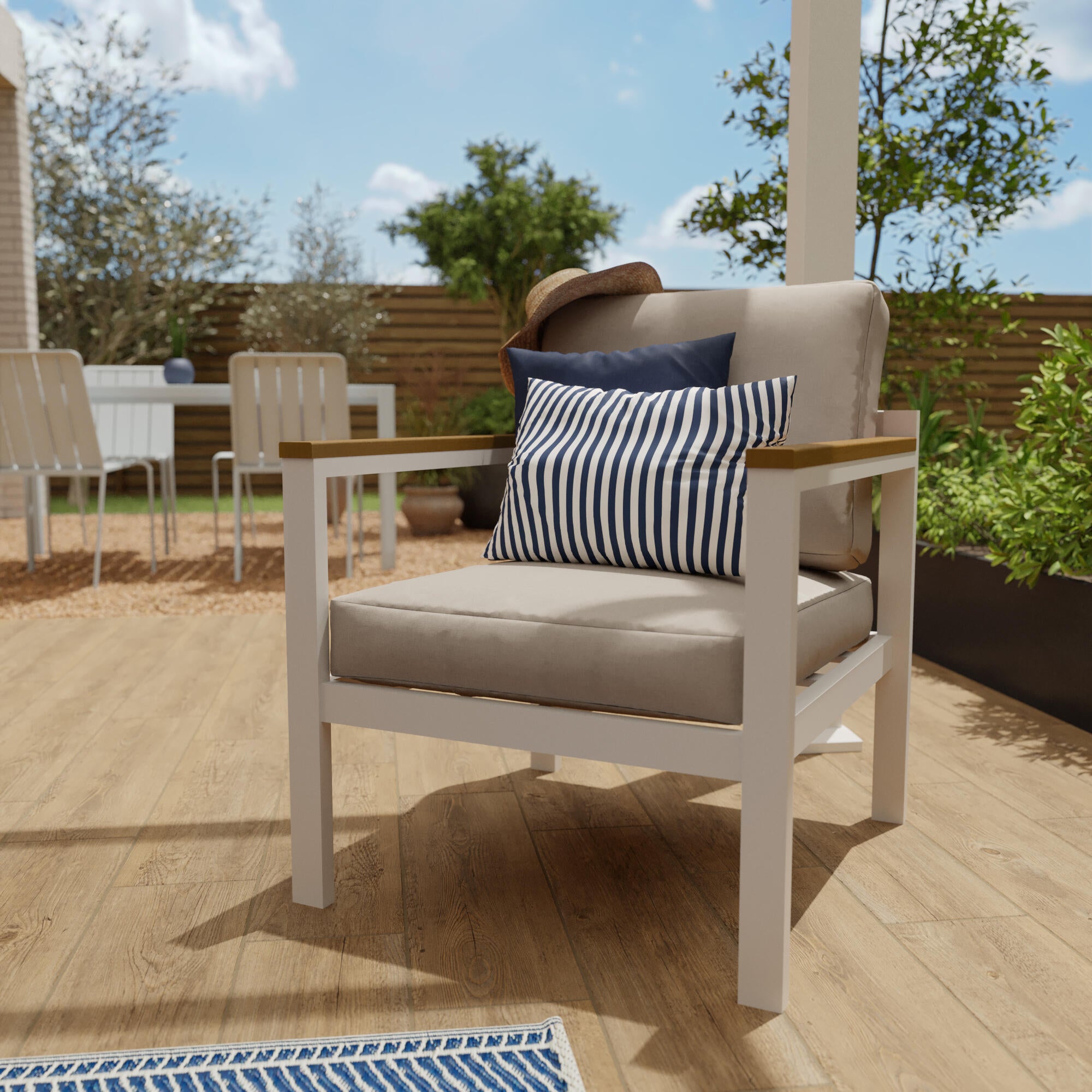 Salotto da giardino per 5 persone bianco Oris NATERIAL con cuscini in poliestere beige - 5