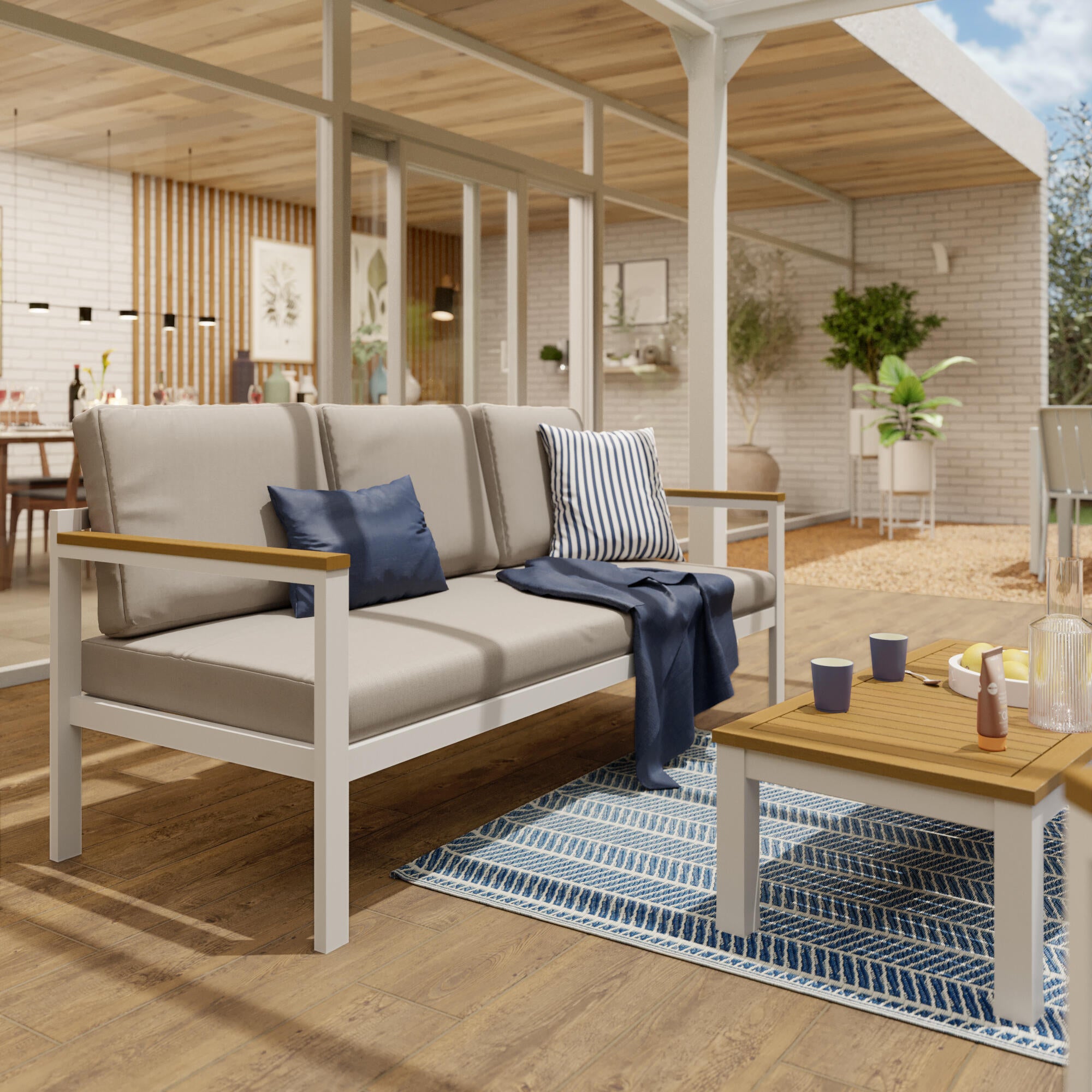 Salotto da giardino per 5 persone bianco Oris NATERIAL con cuscini in poliestere beige - 4