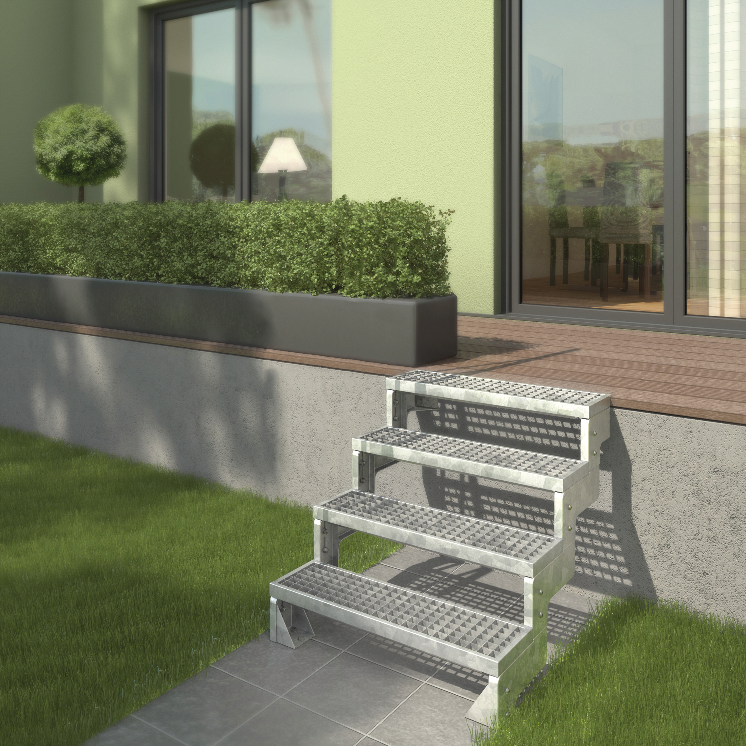 Schody modułowe zewnętrzne proste 4 stopnie krata metalowa Gardentop Dolle - 3