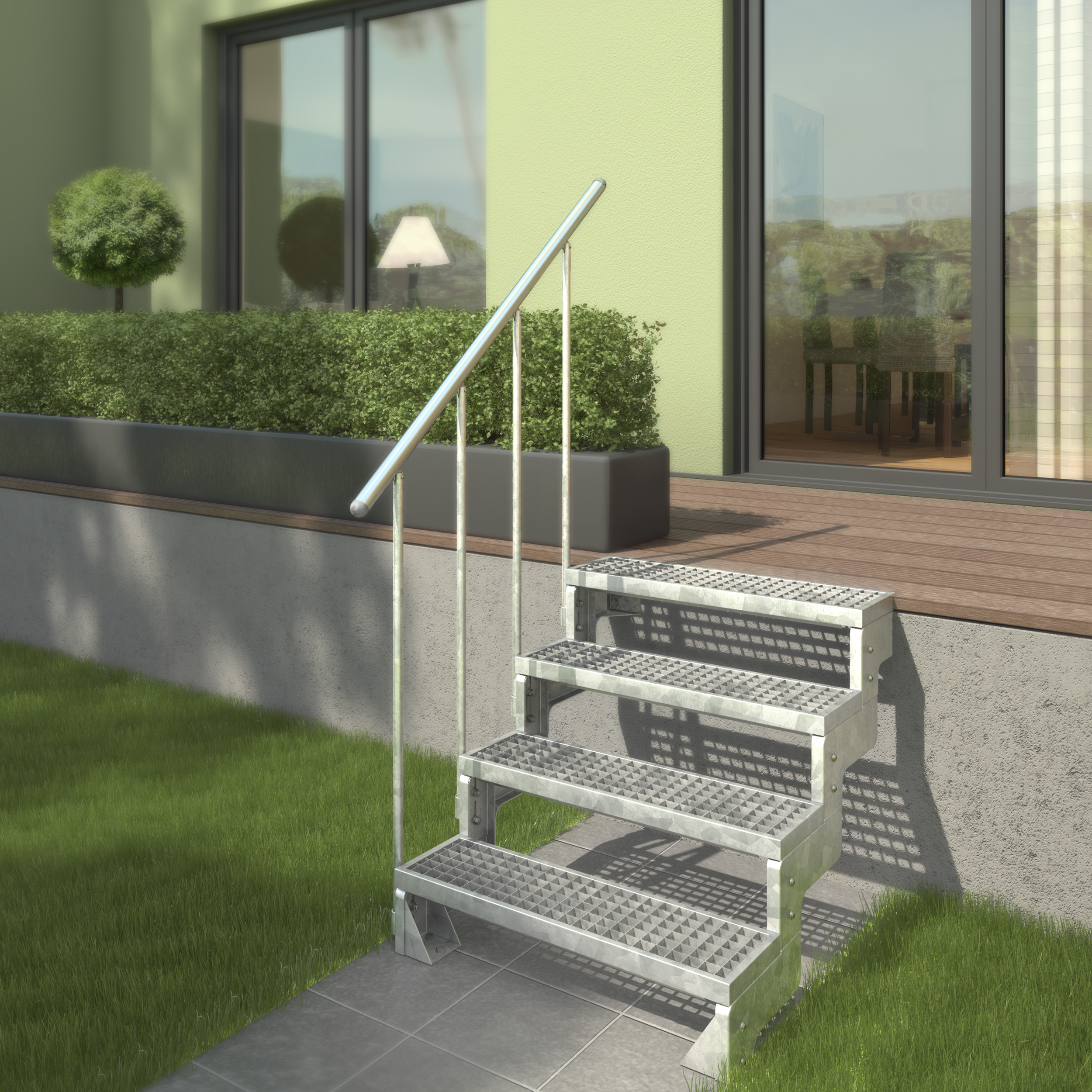 Schody modułowe zewnętrzne proste 4 stopnie krata metalowa Gardentop Dolle - 2