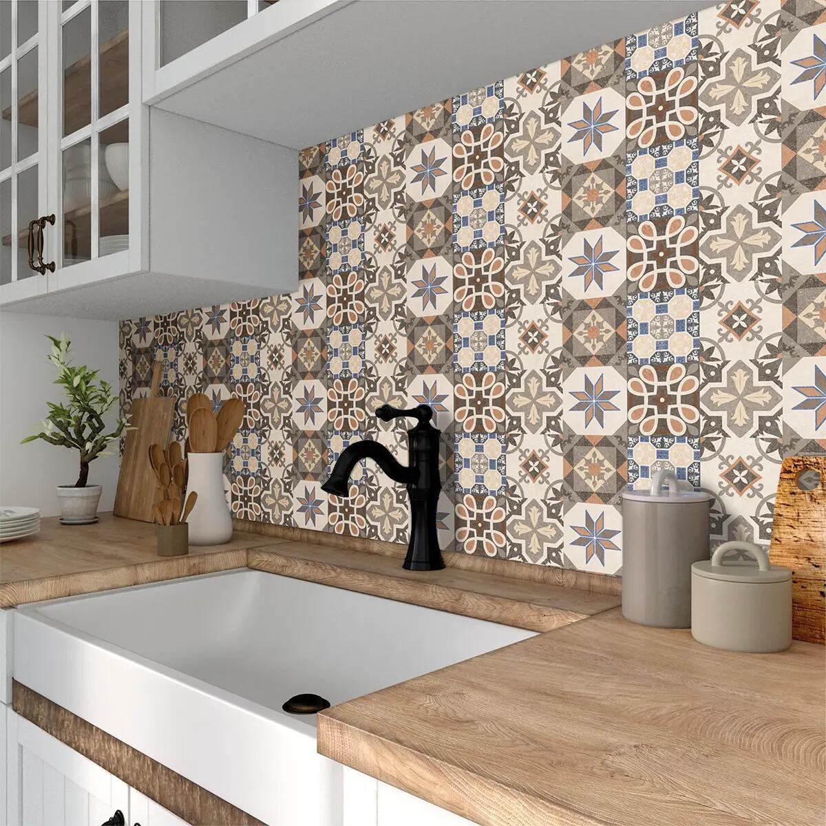 Pannello decorativo della cucina alluminio Azulejos beige e marrone L60 cm x H58 cm - 5