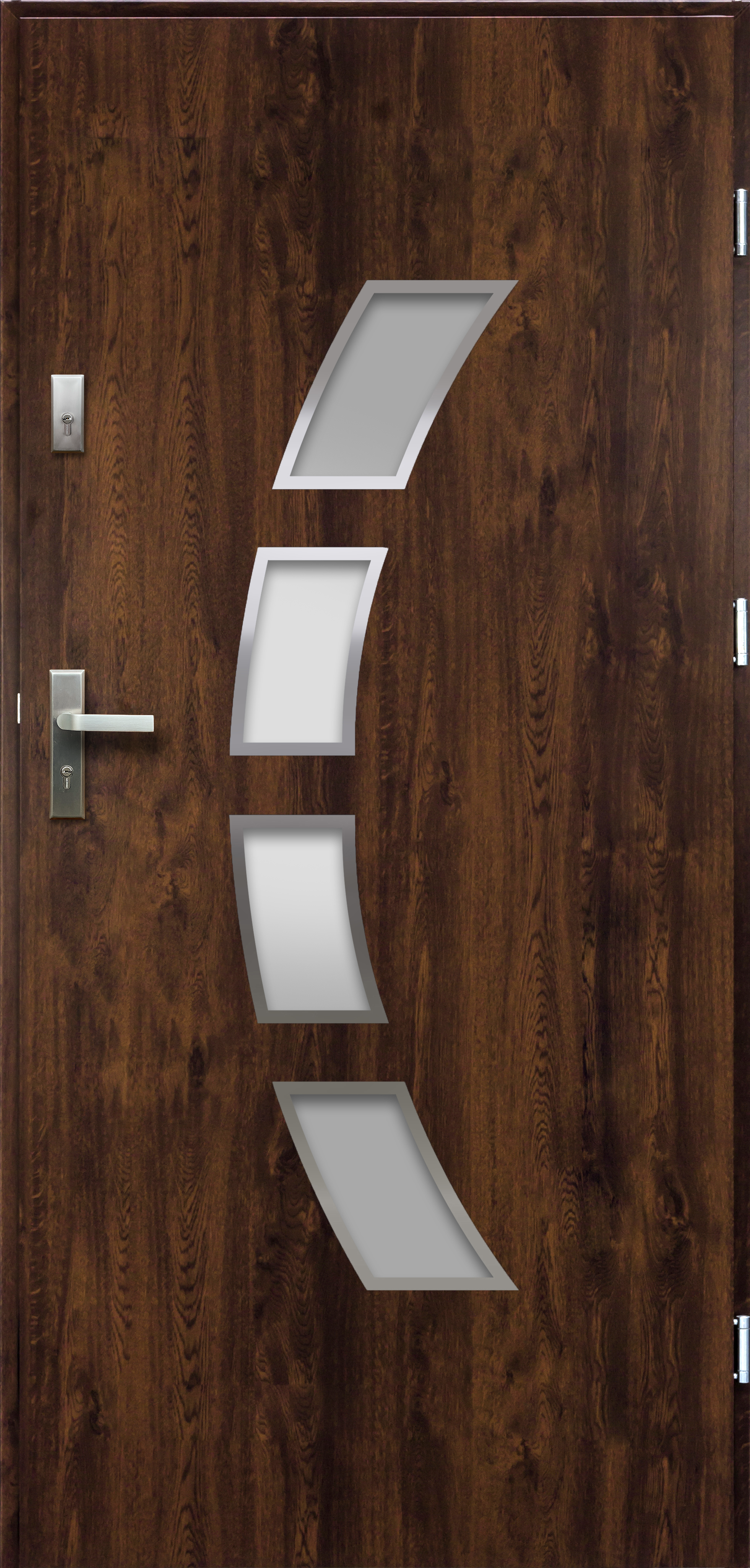 Drzwi zewnętrzne stalowe wejściowe Arco orzechowe 90 prawe OK Doors Trendline