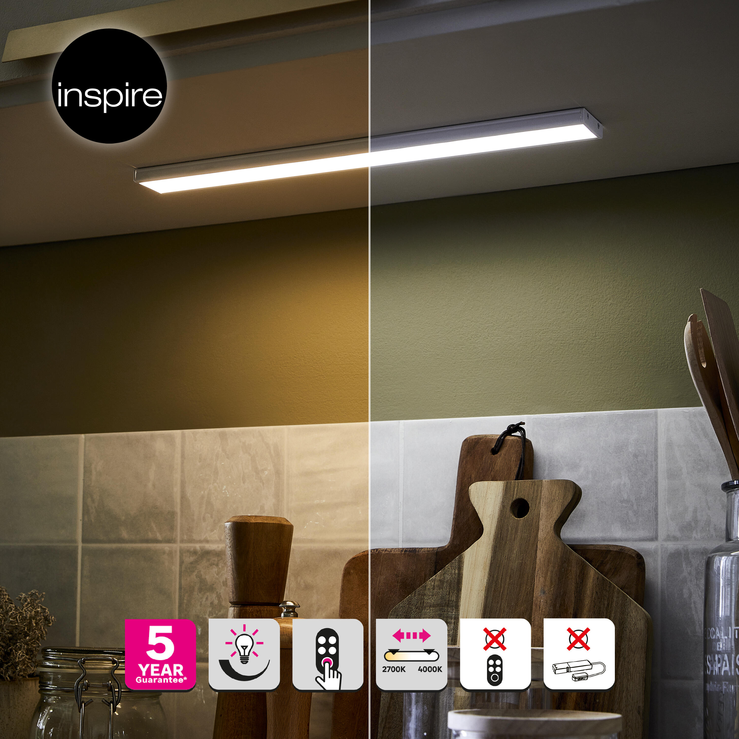 Réglette Hubi module led L.36 cm, blanc chaud à blanc neutre, blanc INSPIRE - 3