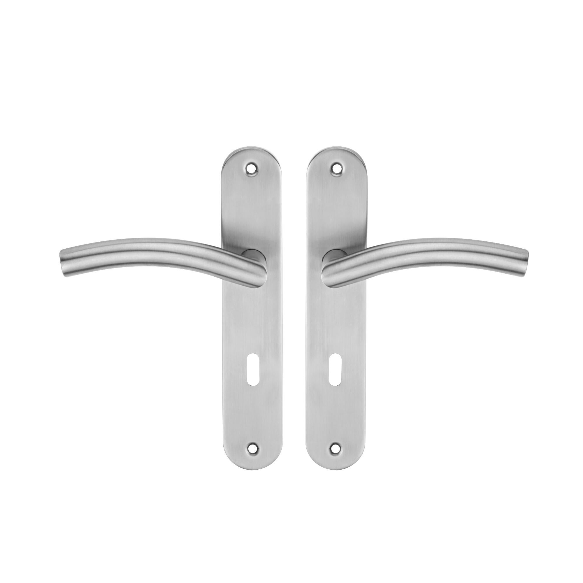 2 poignées sur plaque à clé Margaud acier inox brillant, entraxe 195 mm - 2