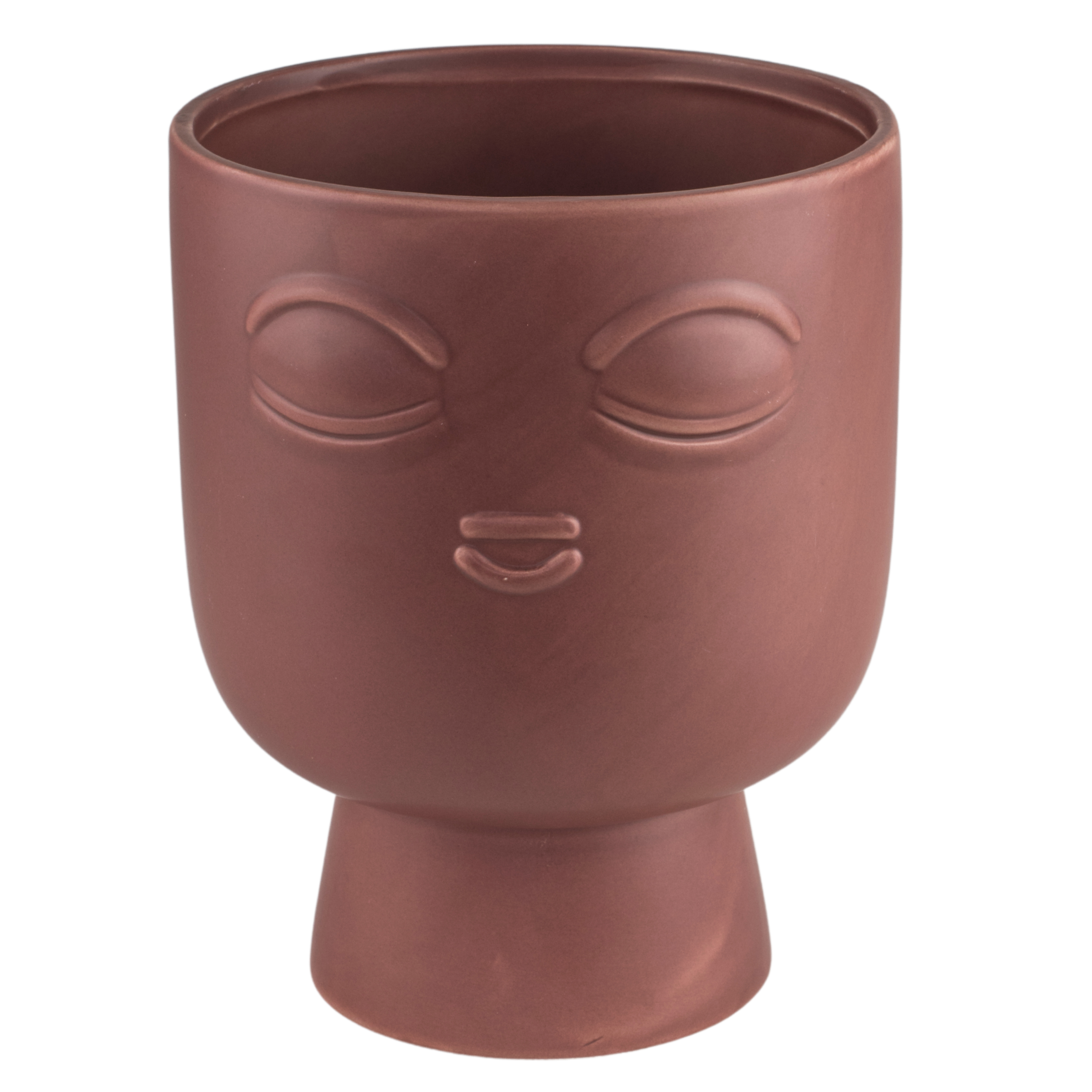 Osłonka doniczki ceramiczna Face 13.5cm bordowa wzór twarzy