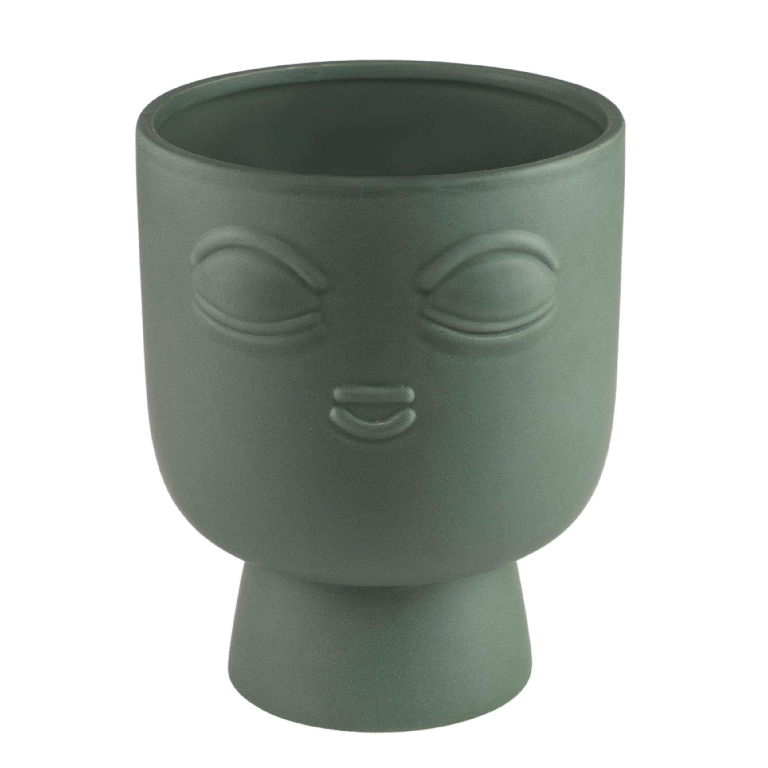 Osłonka doniczki ceramiczna Face 13.5cm zielona wzór twarzy