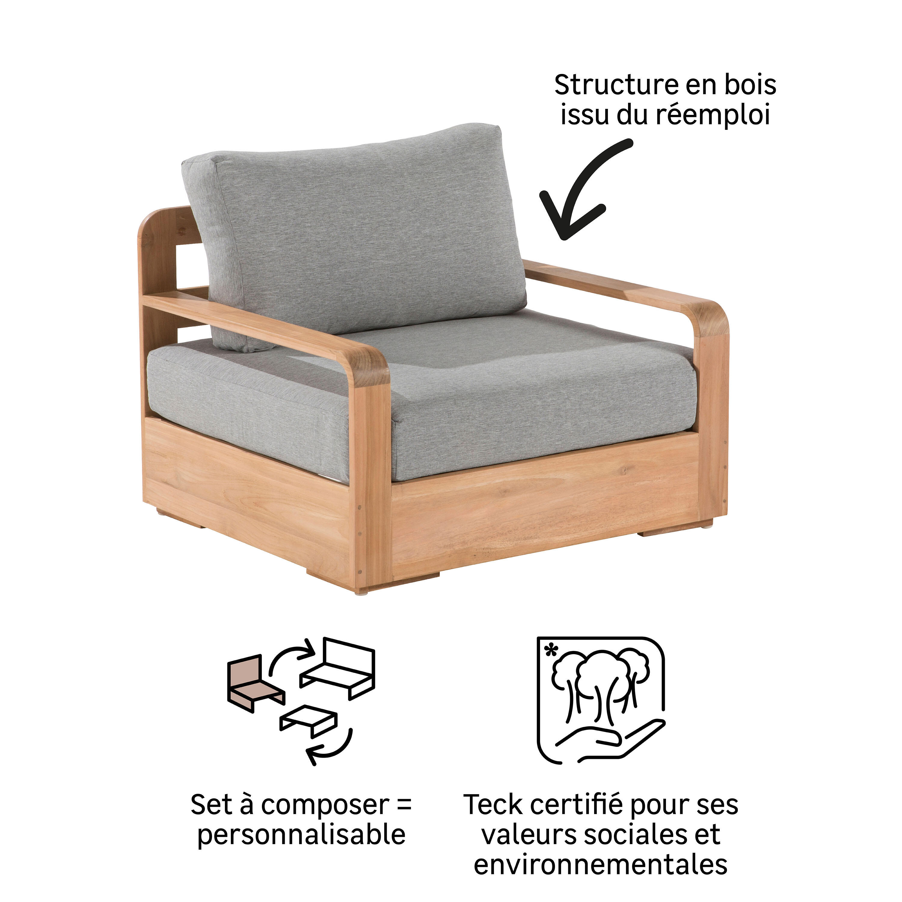 Fauteuil de jardin en teck NATERIAL Baelo - 11