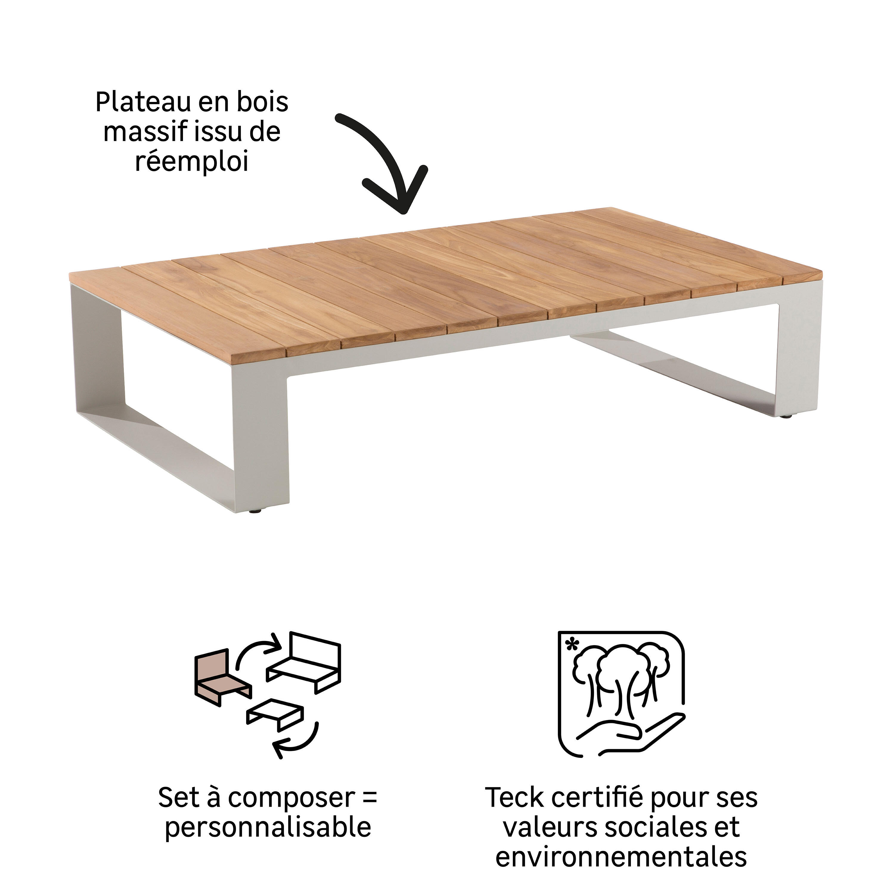 Table basse en teck et aluminium, Surrey 5P NATERIAL - 6