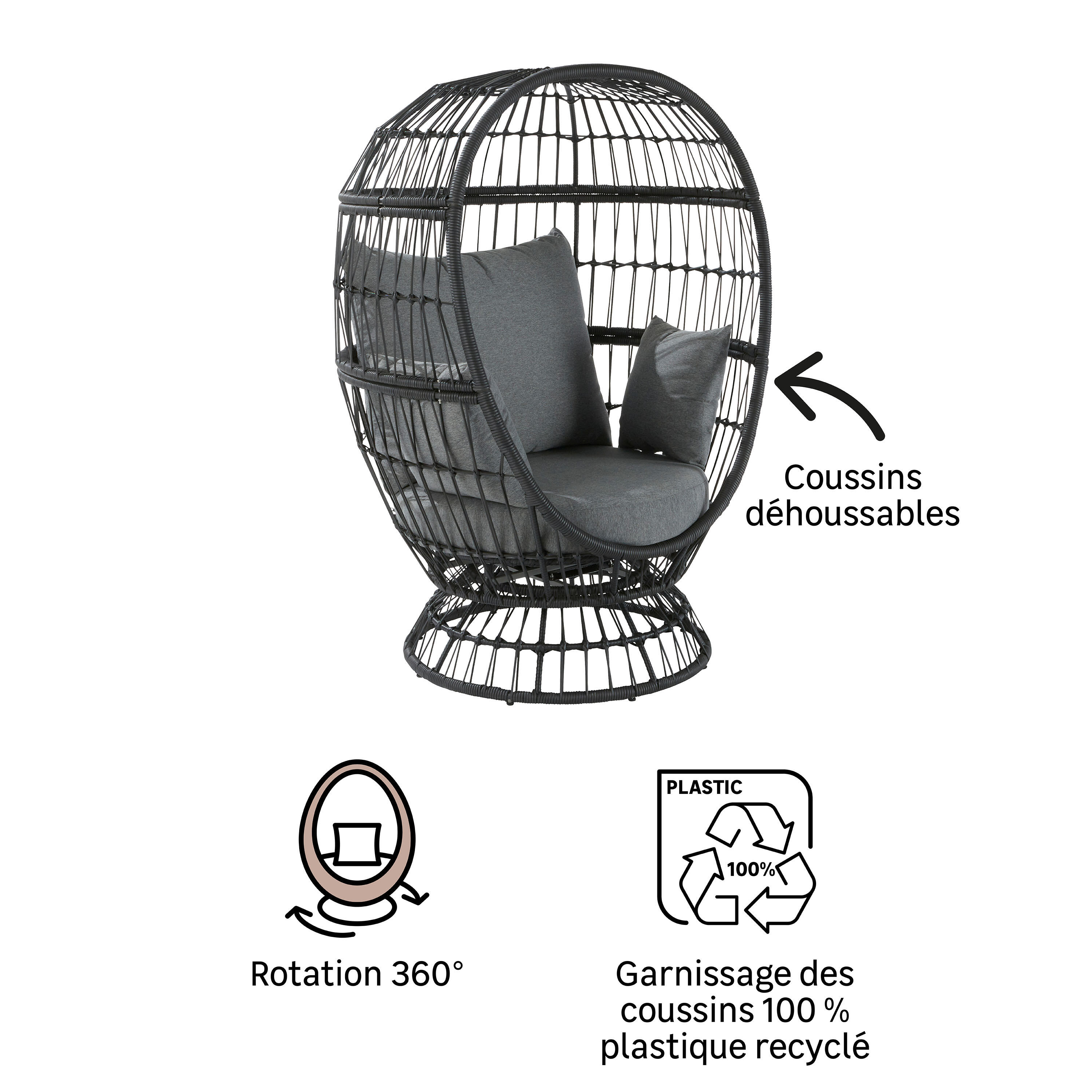 Fauteuil œuf en acier et résine tressée Juno NATERIAL - 9