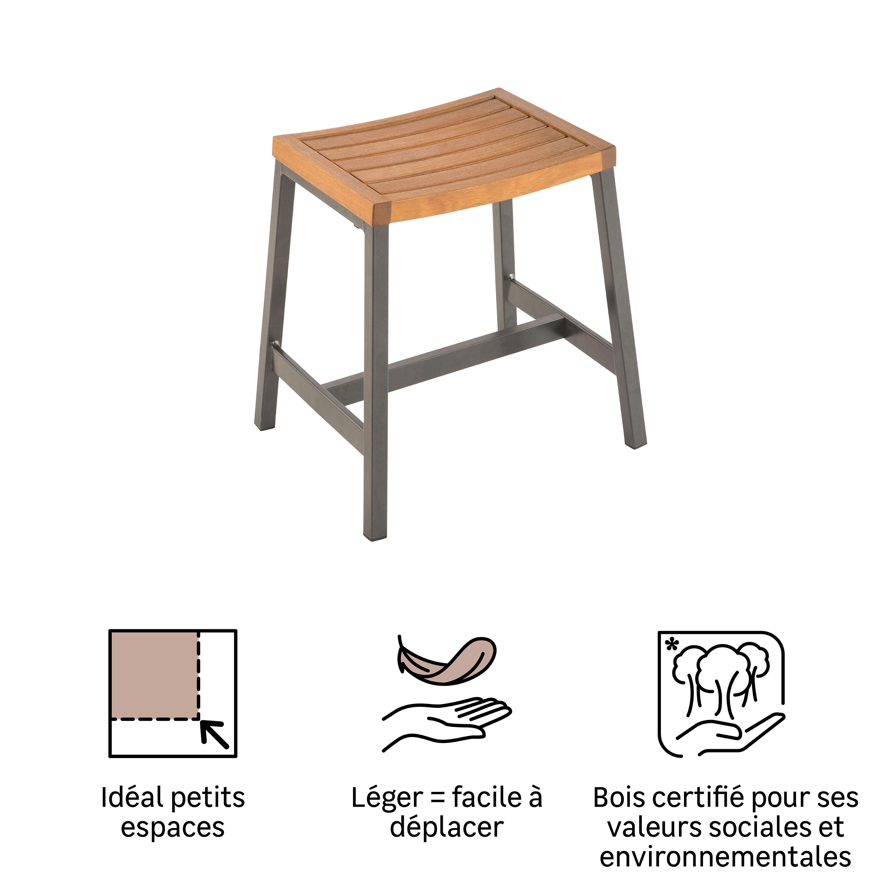 Lot de 2 tabourets de jardin NATERIAL Oris alu gris anthracite/bois eucalyptus - 11