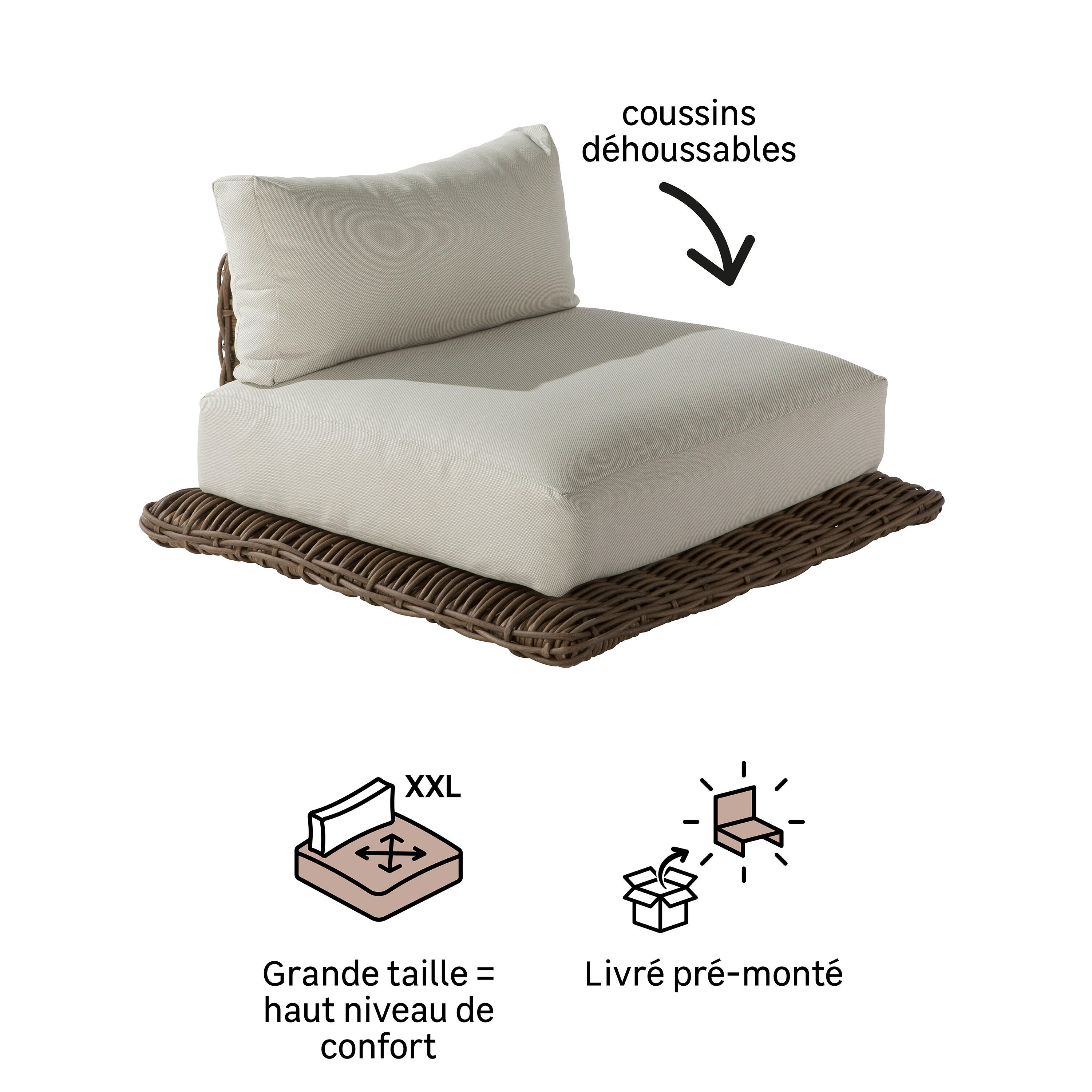 Fauteuil bas de jardin en aluminium/résine tressée NATERIAL Maya beige - 10