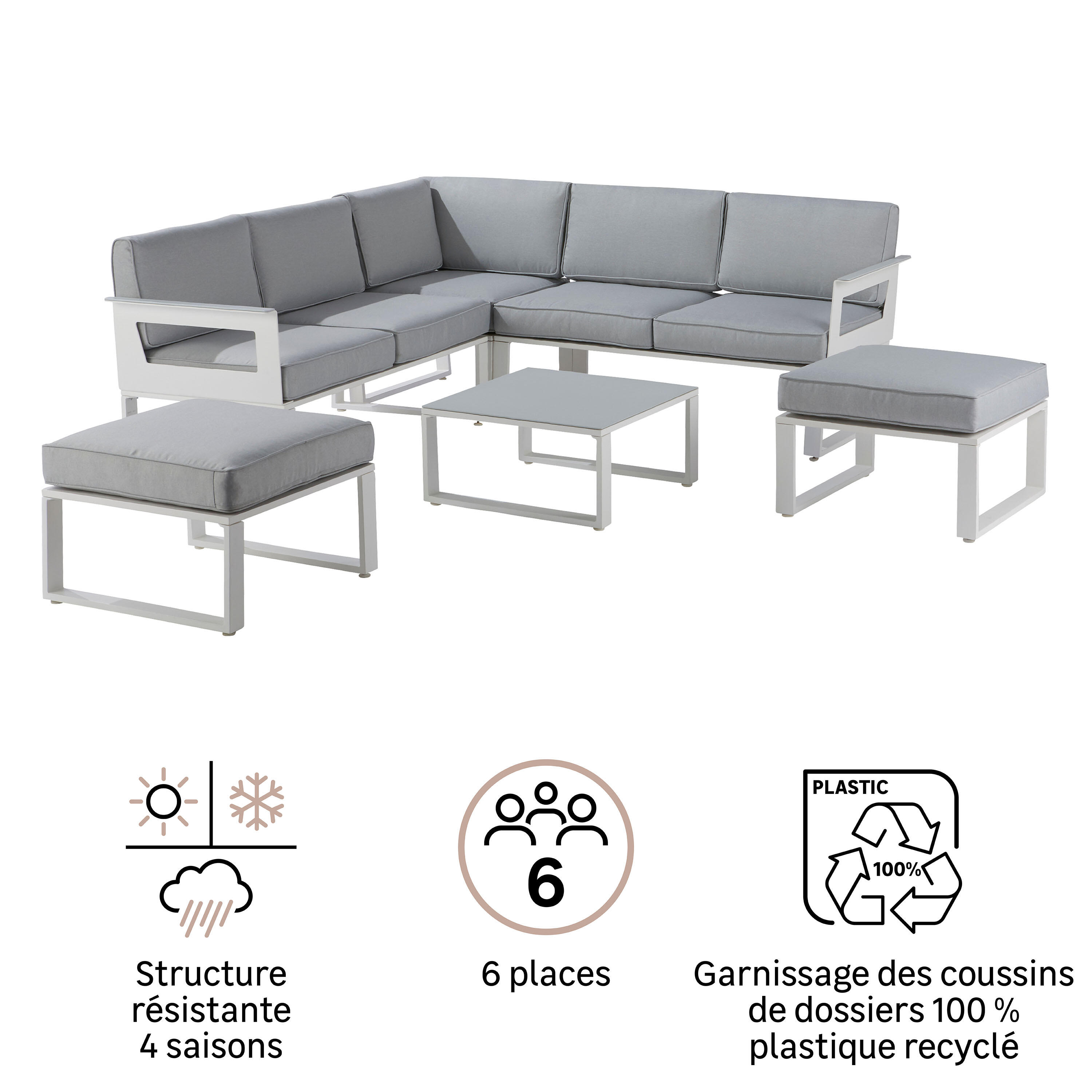 Salon de jardin d'angle Odyssea blanc NATERIAL, 7 personnes - 12