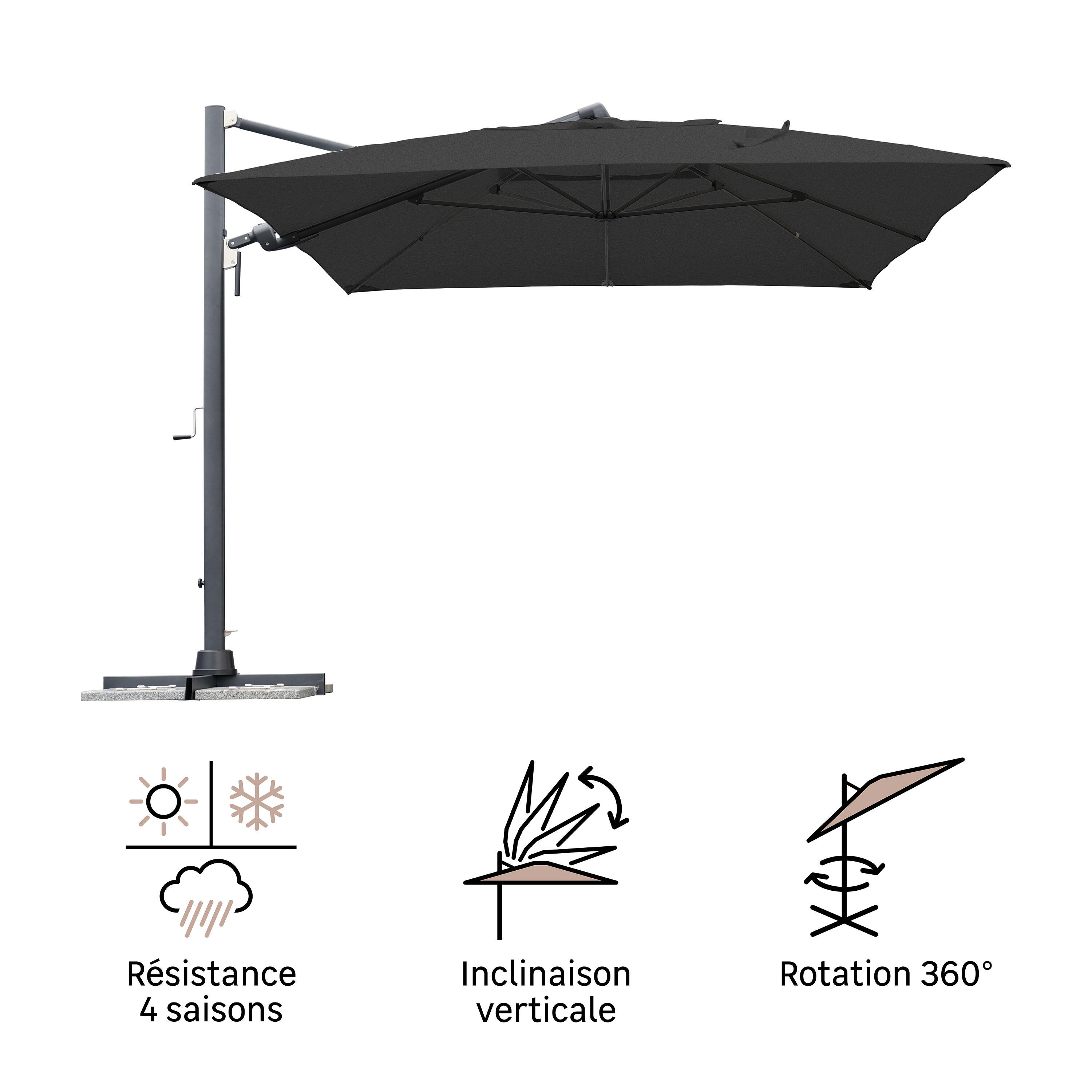 Parasol déporté NATERIAL Sombra gris rectangulaire, L.392x l.293 cm - 10