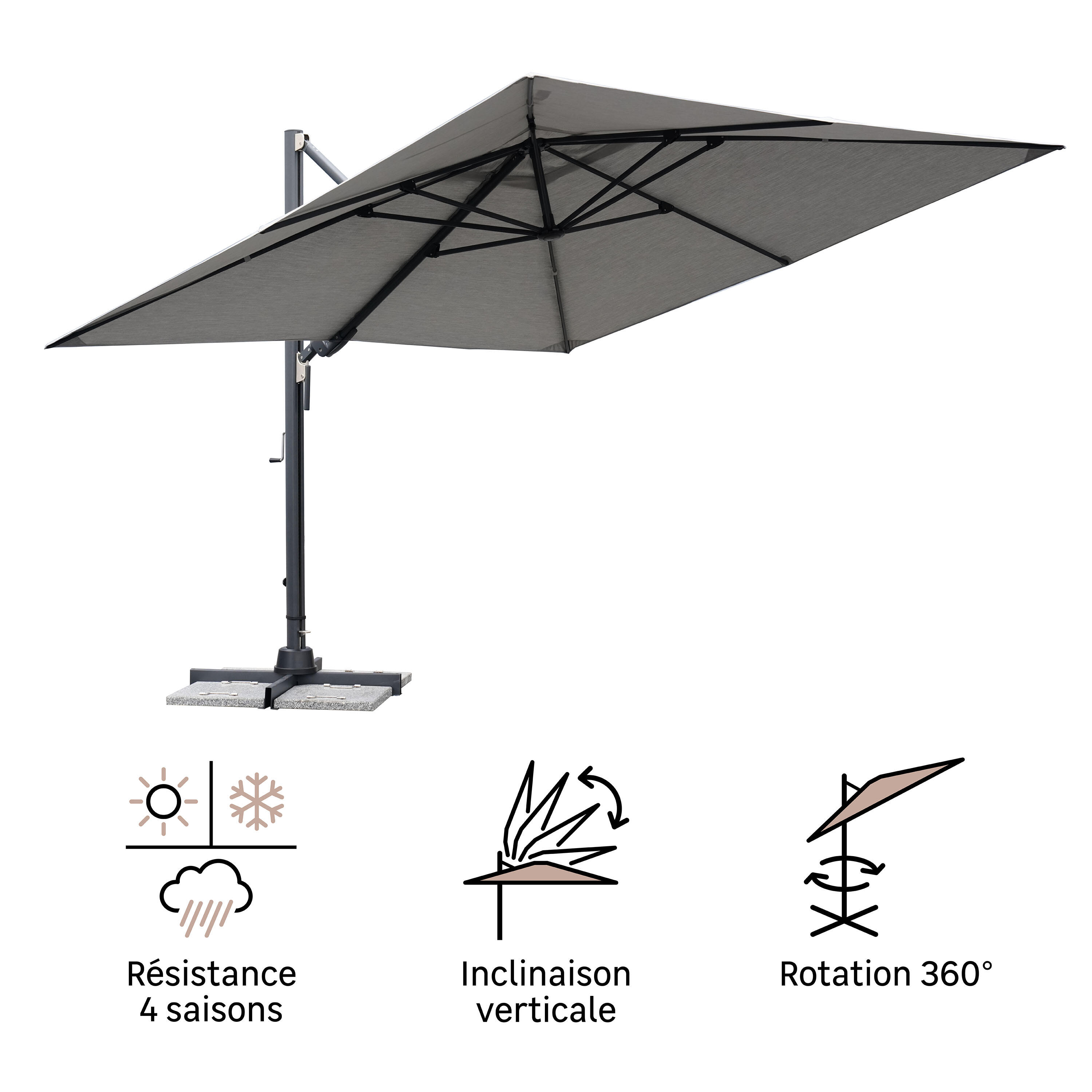 Parasol déporté carré gris Sombra NATERIAL L.298 x l.298 cm - 8
