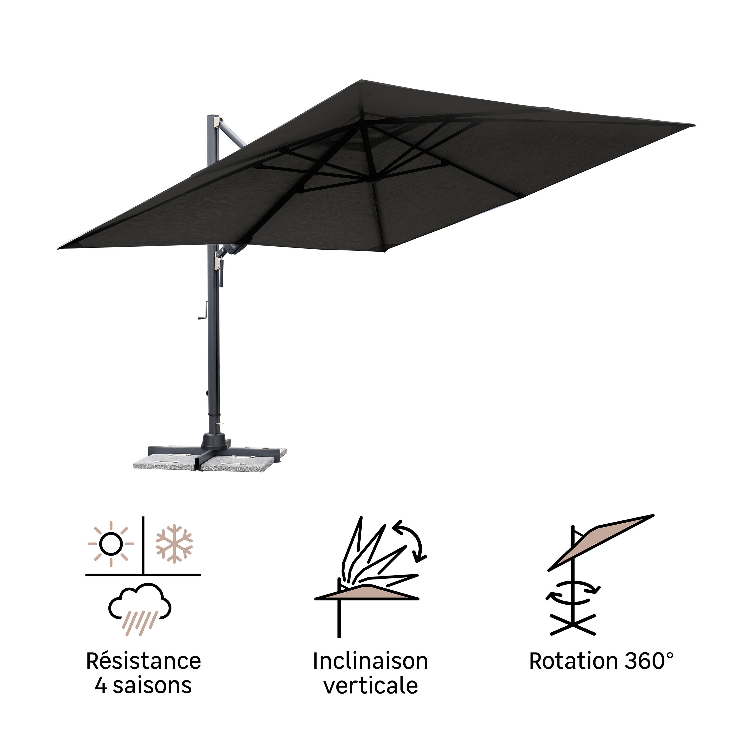 Parasol déporté NATERIAL Sombra gris carré, L.300 x l.300 cm - 8