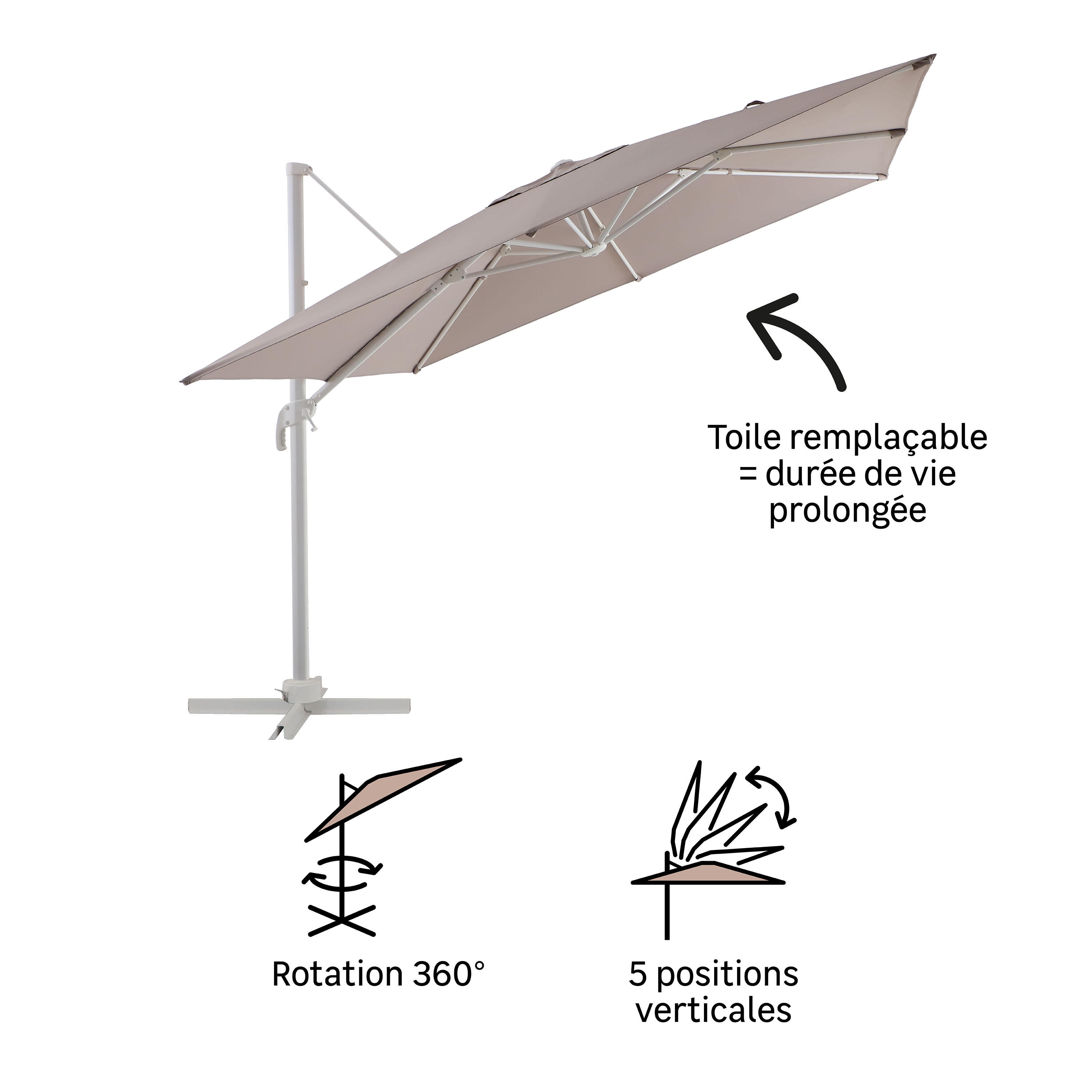 Parasol NATERIAL Aura beige carré - 4