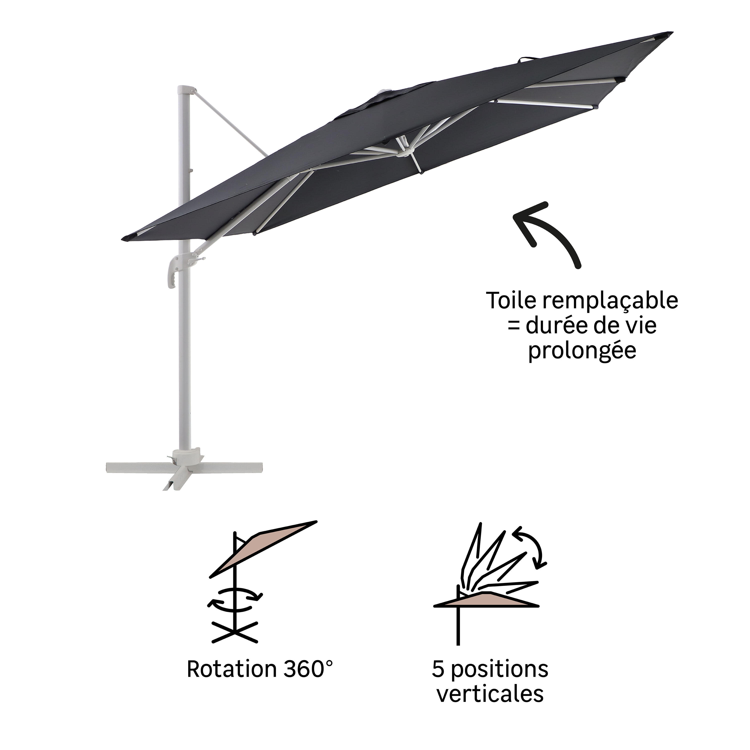 Parasol NATERIAL Aura gris carré - 5
