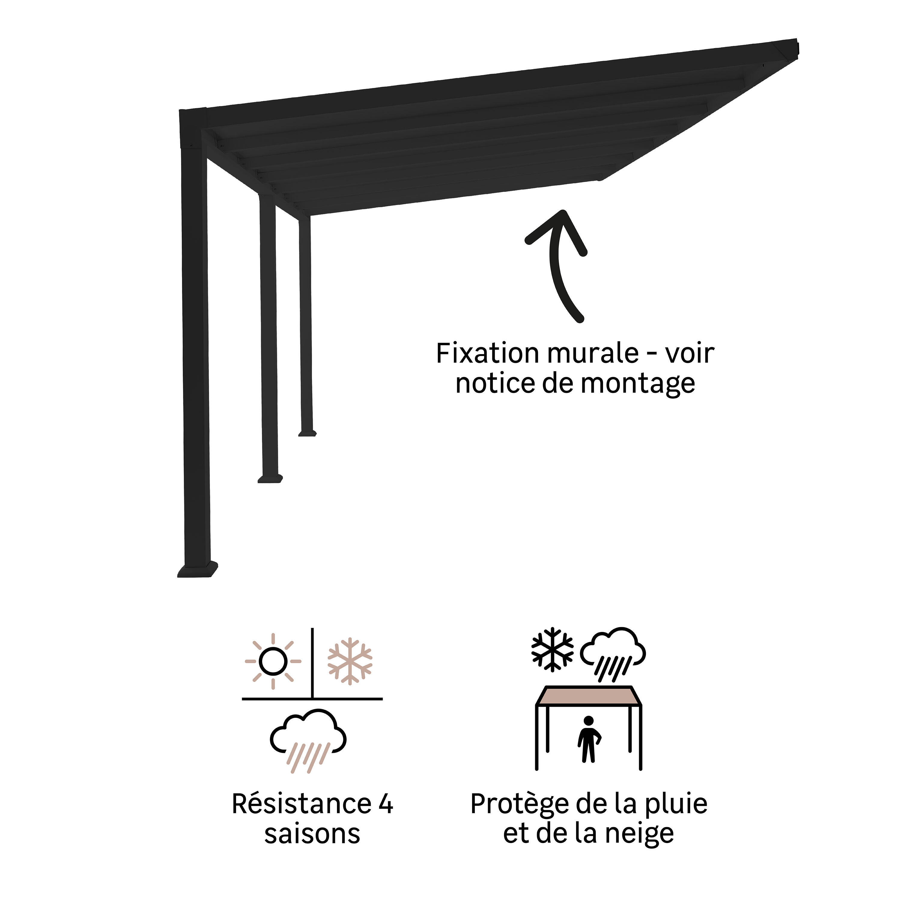 Pergola adossée Borea NATERIAL aluminium gris, 11.5 m² - 8
