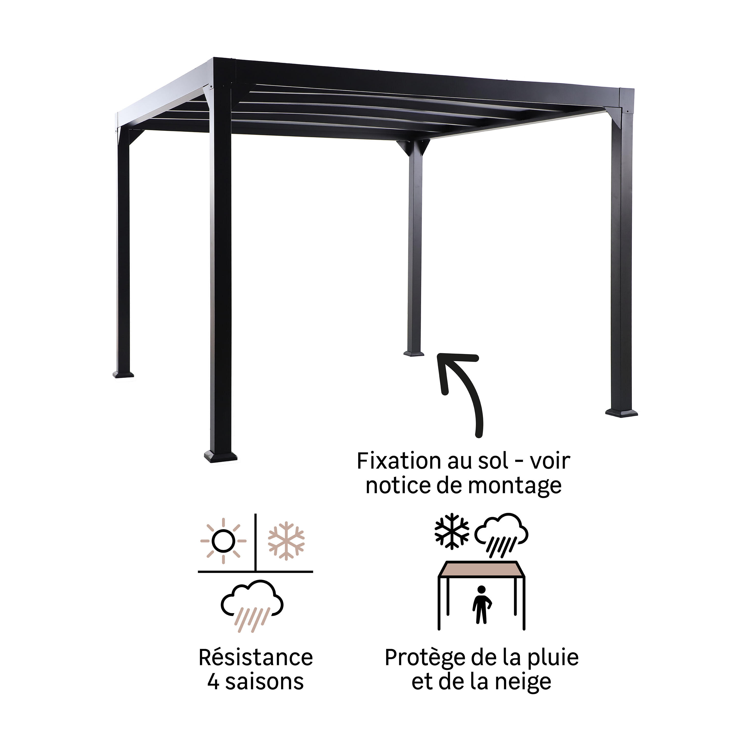 Pergola autoportant Borea NATERIAL aluminium gris, 7.84 m² - 4