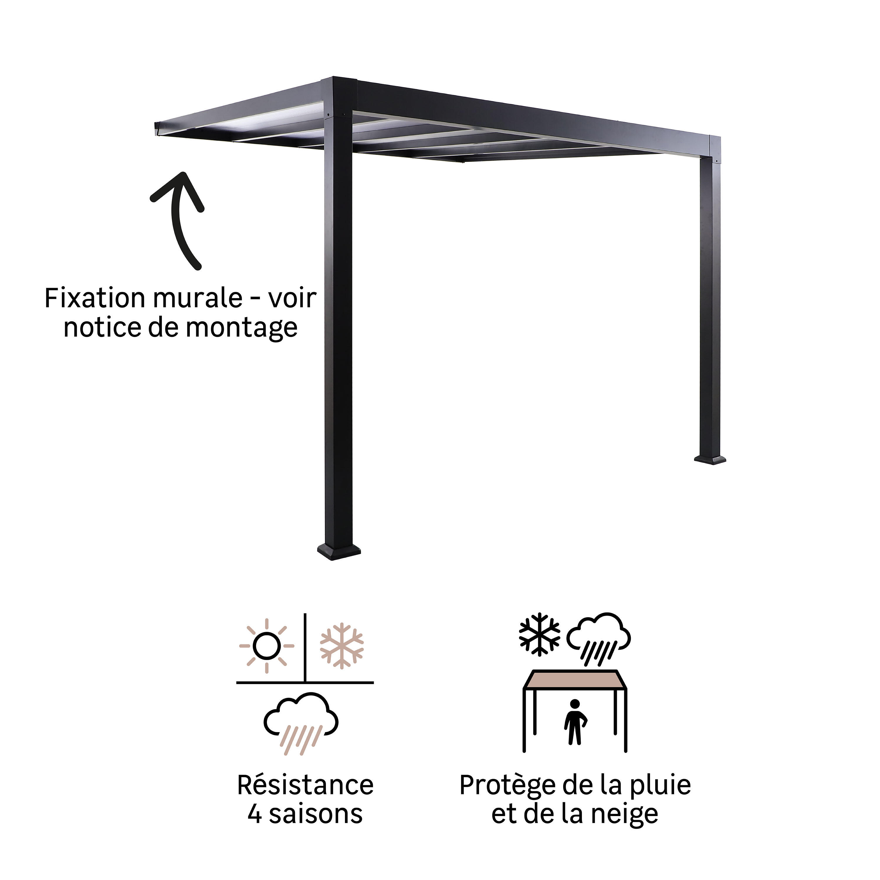 Pergola adossée Borea NATERIAL aluminium gris, 8.09 m² - 9