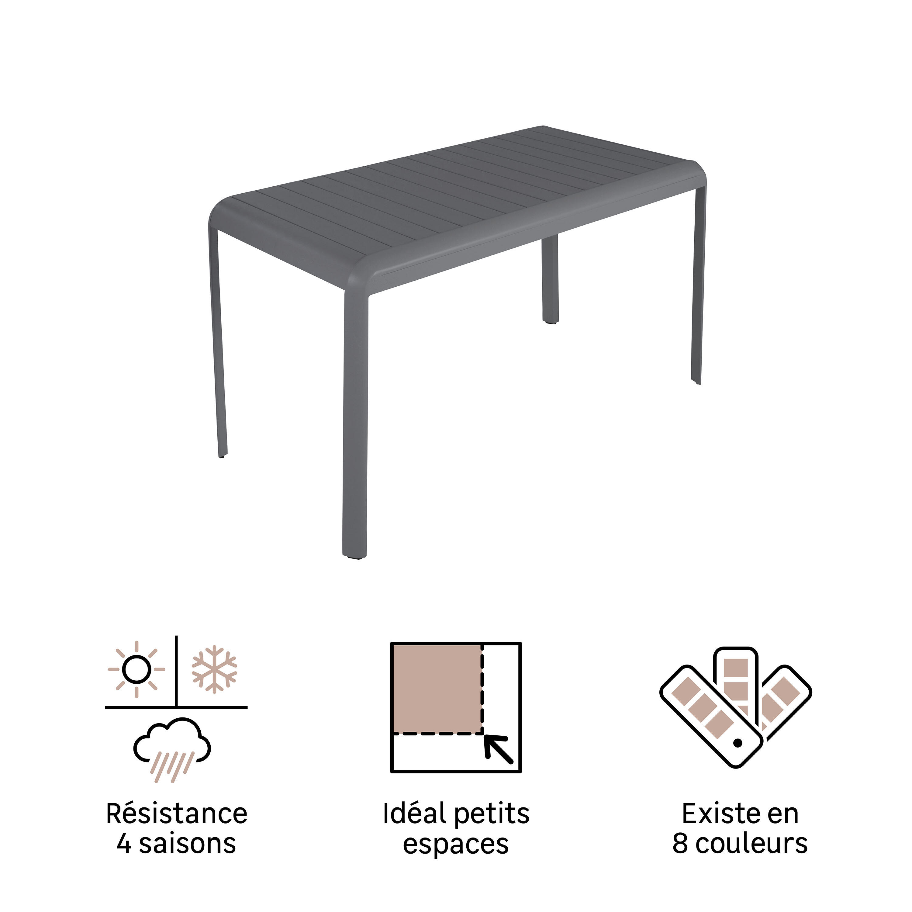 Table de jardin NATERIAL Idaho rectangulaire gris 4 personnes - 12