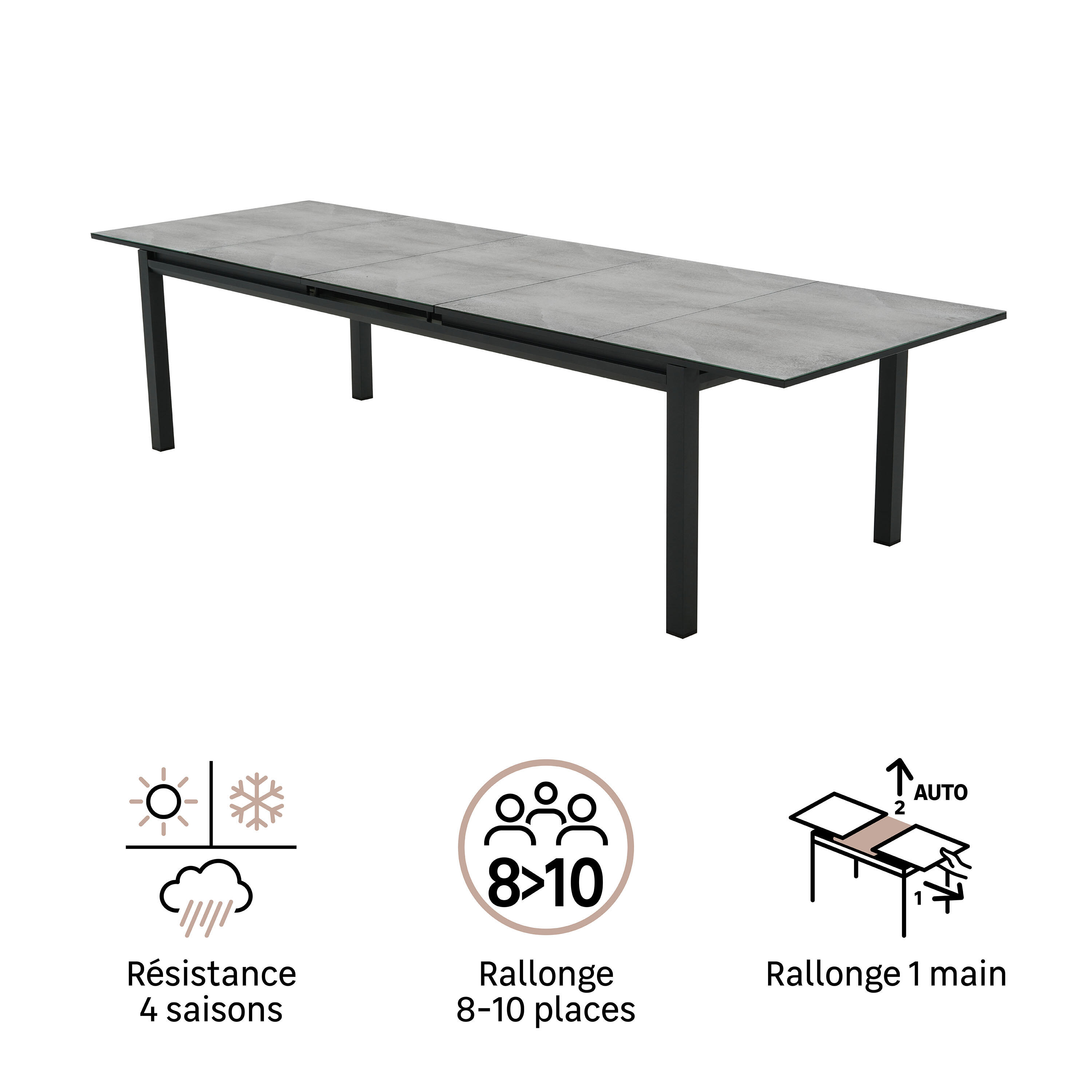 Mesa de alumínio NATERIAL ODYSSEA 256/320X100X75CM ANTRACITE - 8