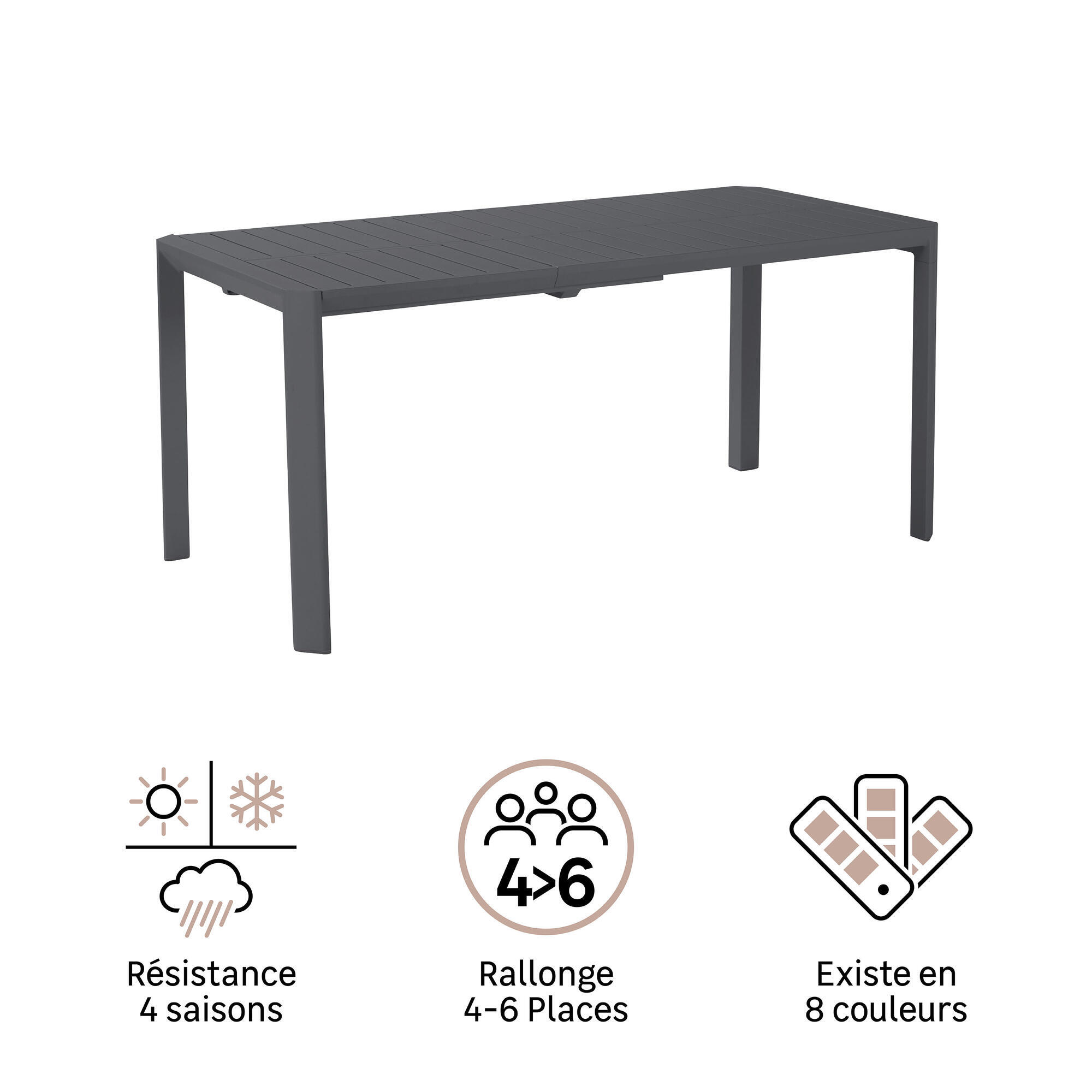Table de jardin extensible anthracite Idaho NATERIAL 6 personnes - 9