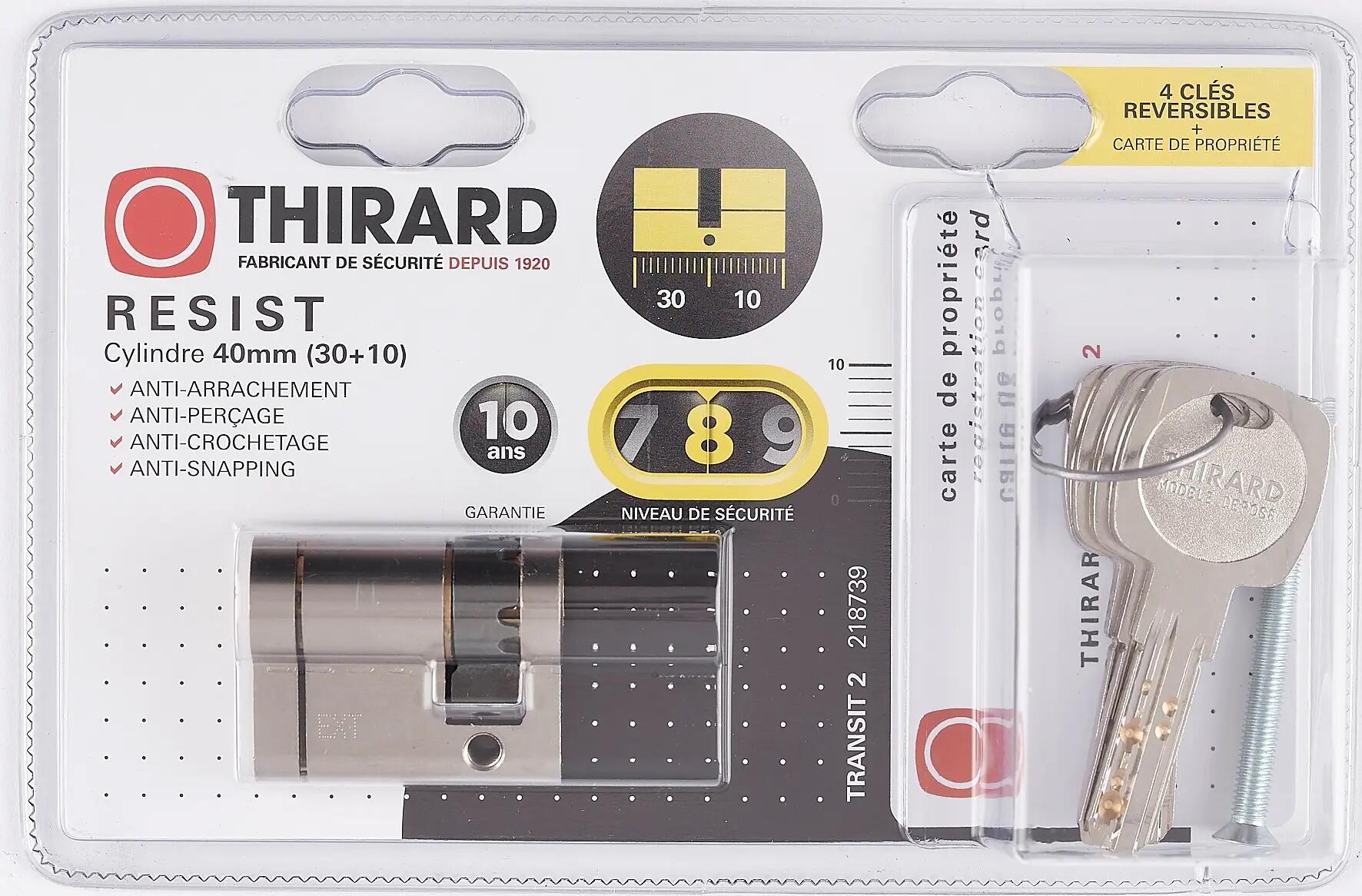 Cylindre THIRARD T2 débrayable L.30 + 10mm 5 clés - 5