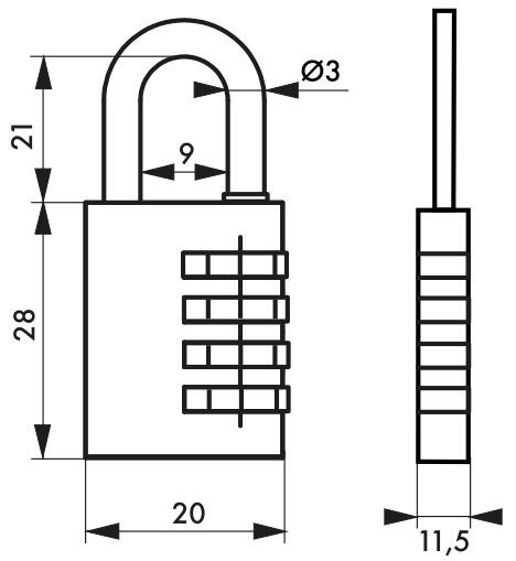 Cadenas à code laiton, l.20 mm - 7