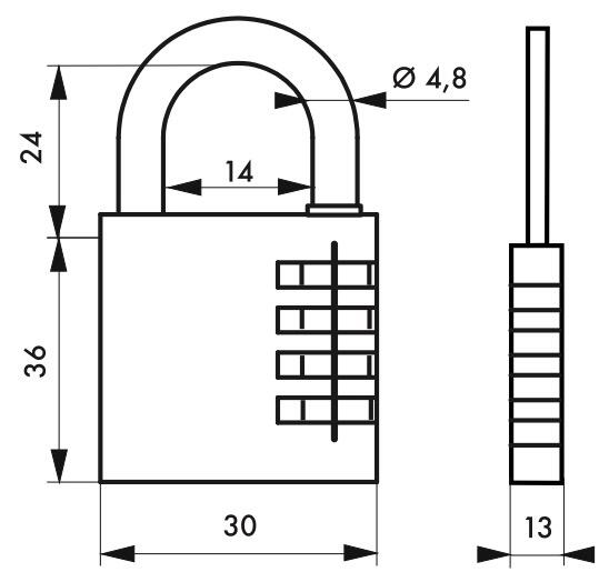 Cadenas à code THIRARD laiton, l.30 mm - 6