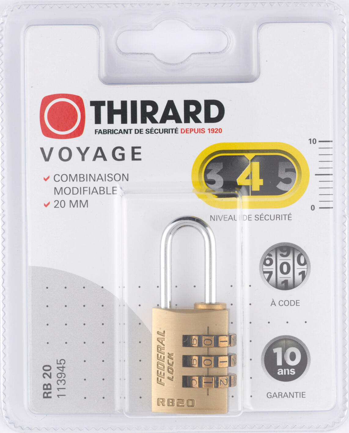 Cadenas à code laiton, l.20 mm - 8