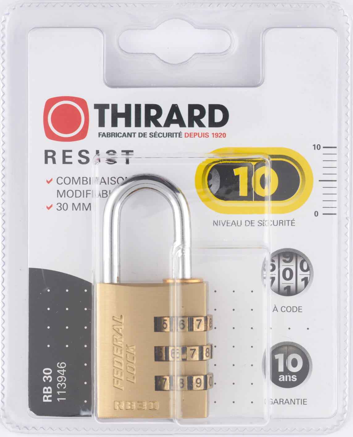 Cadenas à code THIRARD laiton, l.30 mm - 7