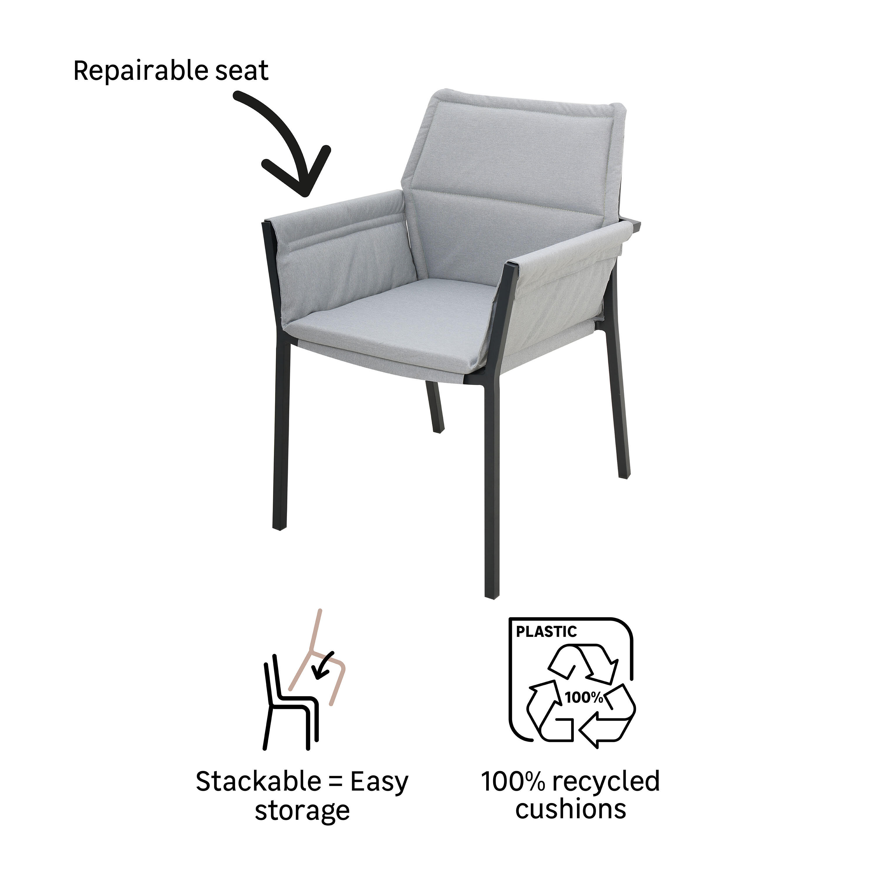 Cadeira de alumínio NATERIAL ORION DELTA CINZA - 10