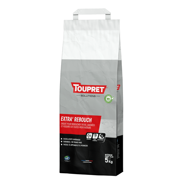 Enduit de rebouchage en poudre Extra rebouch TOUPRET blanc 5 kg