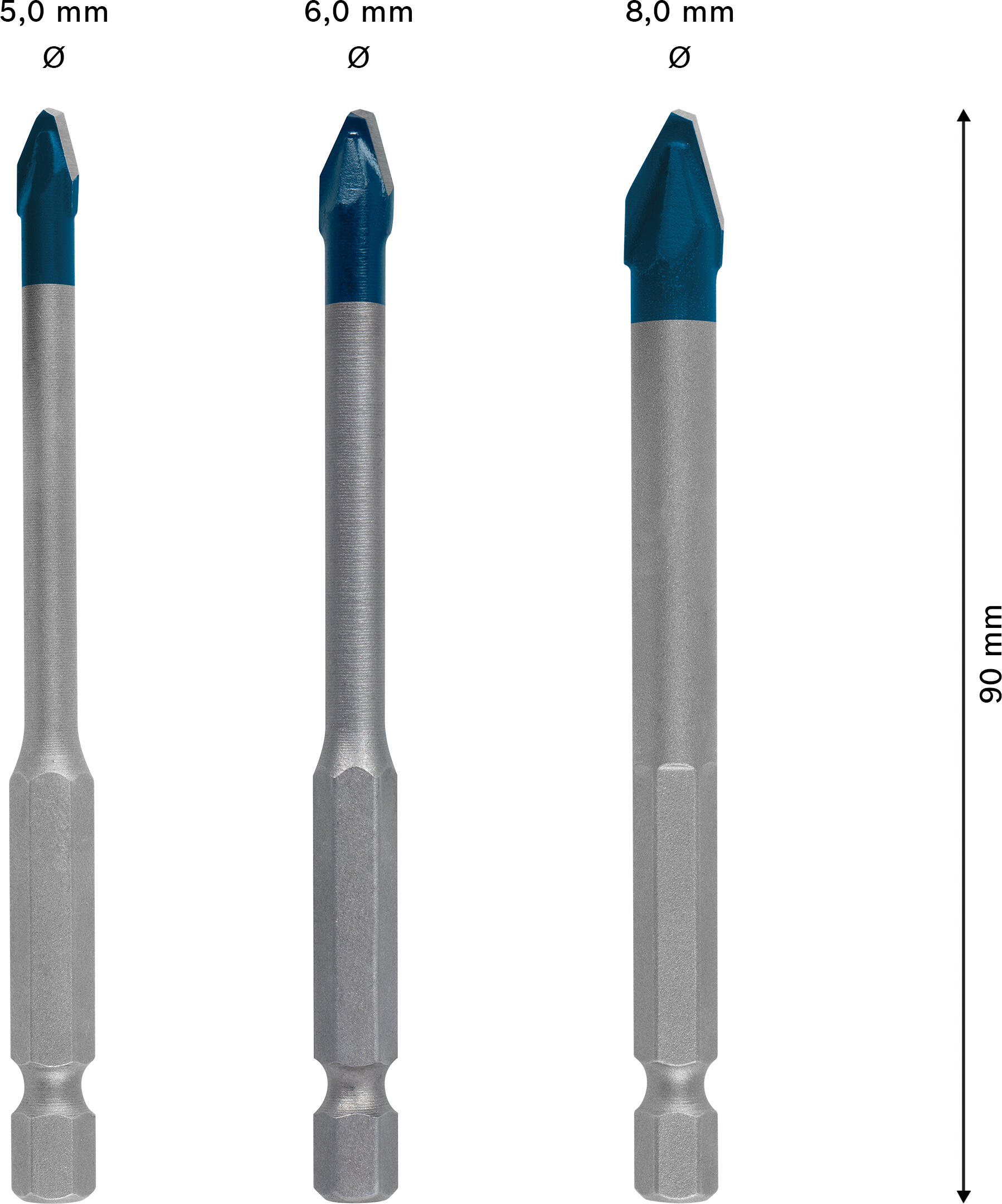 Punta per vetro e piastrelle morbide codolo esagonale BOSCH L 90 mm Ø 5 mm, 3 pezzi - 7