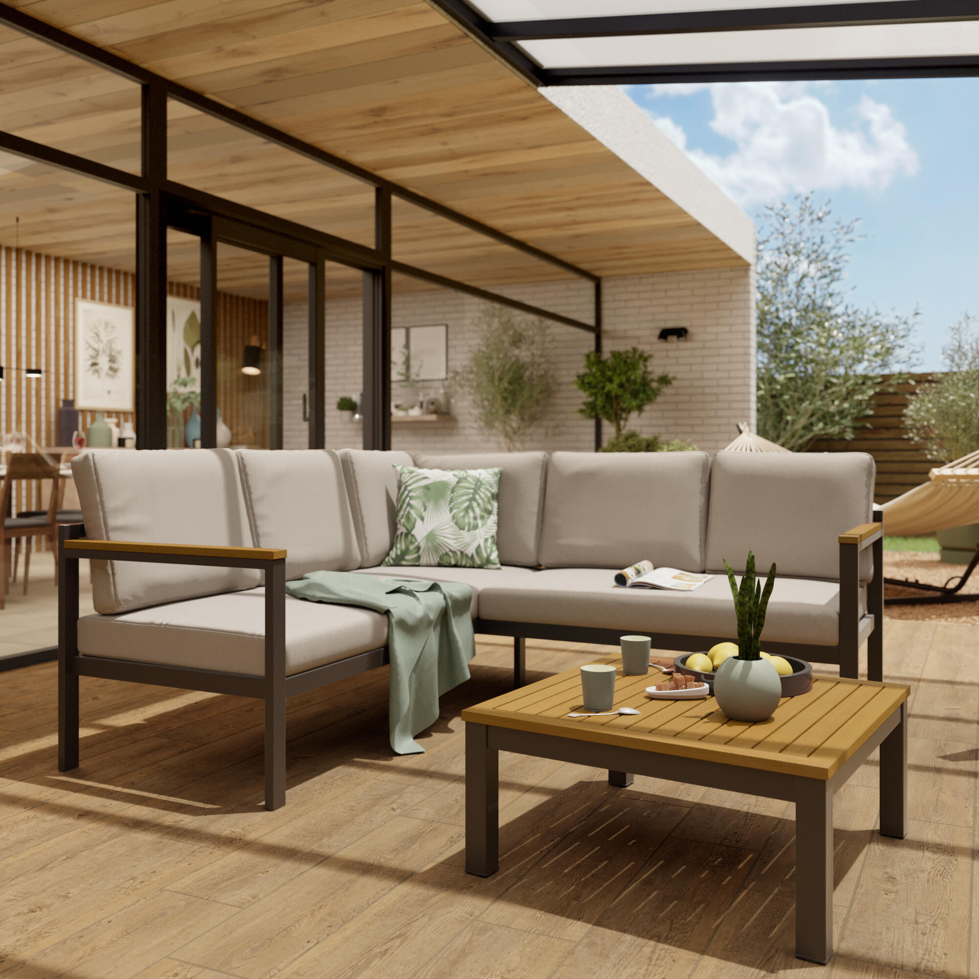 Conjunto jardim relax mesa e sofá cinzento Oris II Naterial - 5