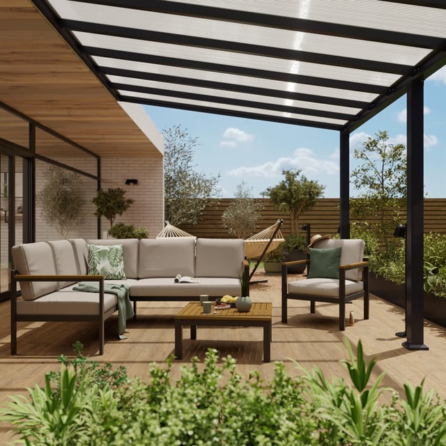 Pergola addossata Borea in alluminio struttura grigio L 300 x P 300 x H 268 cm