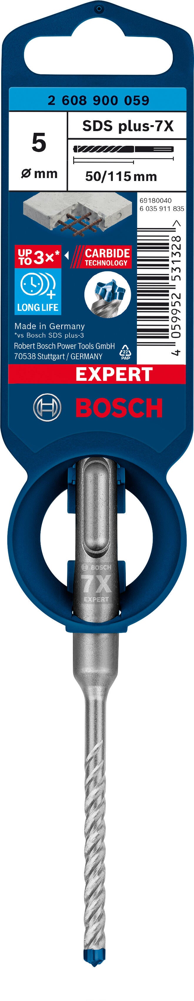 Broca para hormigón enganche sds plus ø 5 x l. 115 mm bosch expert plus 7x