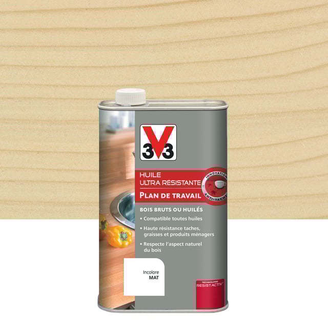 Huile bois intérieur plan de travail V33, incolore Resist'activ mat, 1l