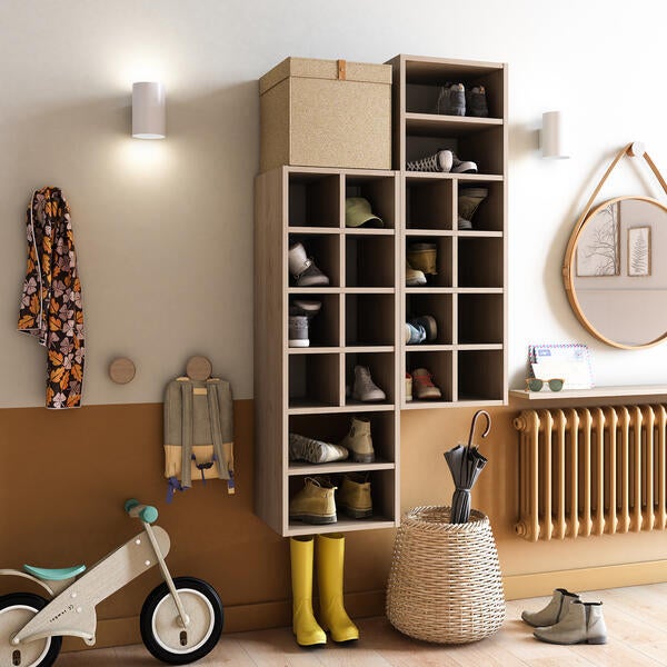 Mueble zapatero kub color roble de 139x139x31,7 cm