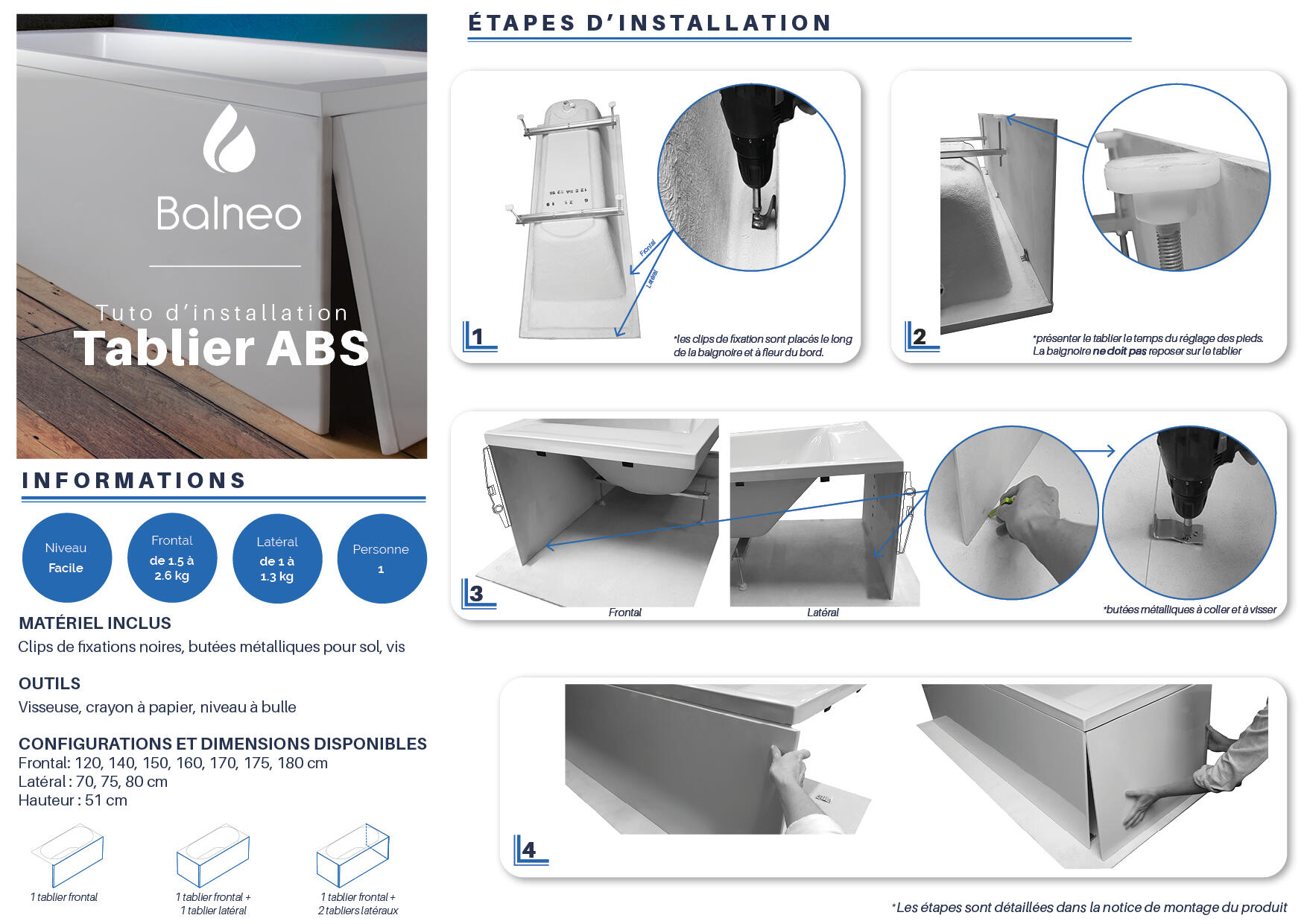 Tablier de baignoire frontal L.120 x l.51 cm blanc Nerea/access SENSEA - 3