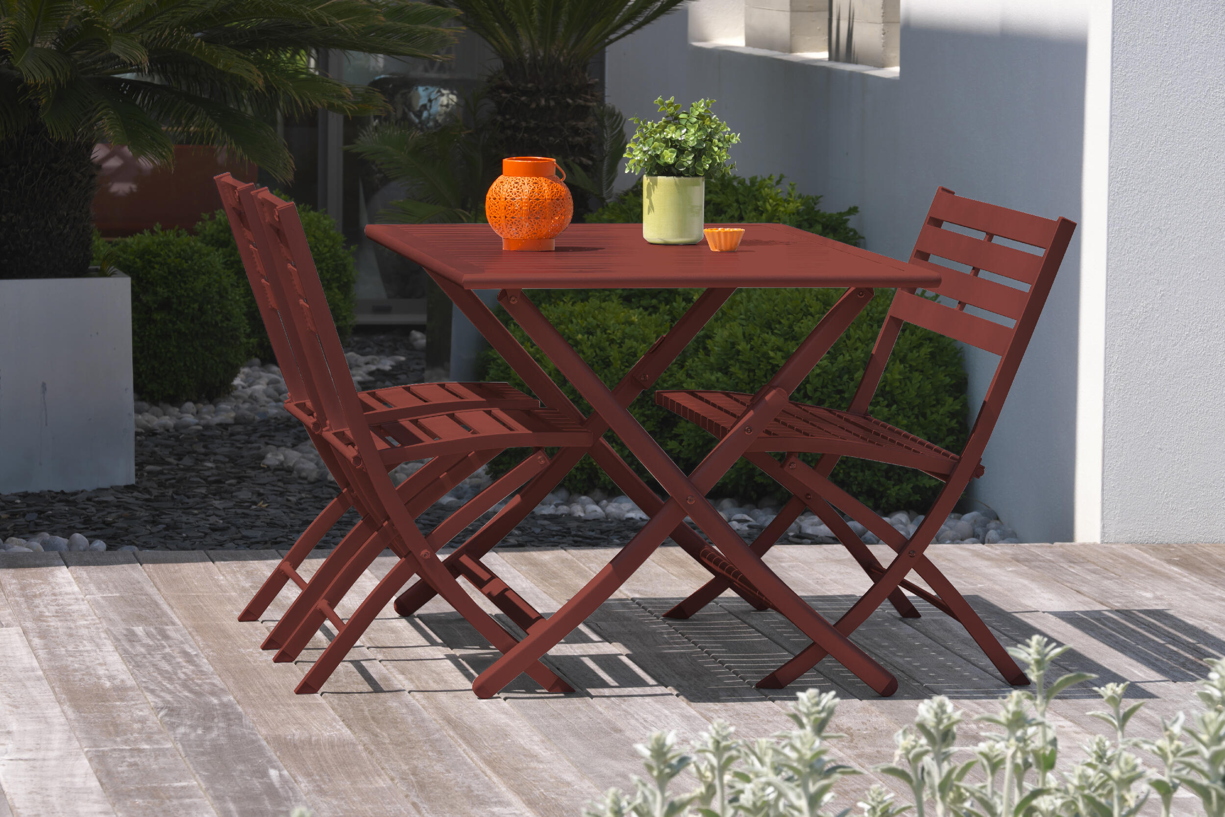Table de jardin pliante Marius rectangulaire rouge 4 personnes - CITY GARDEN - 2