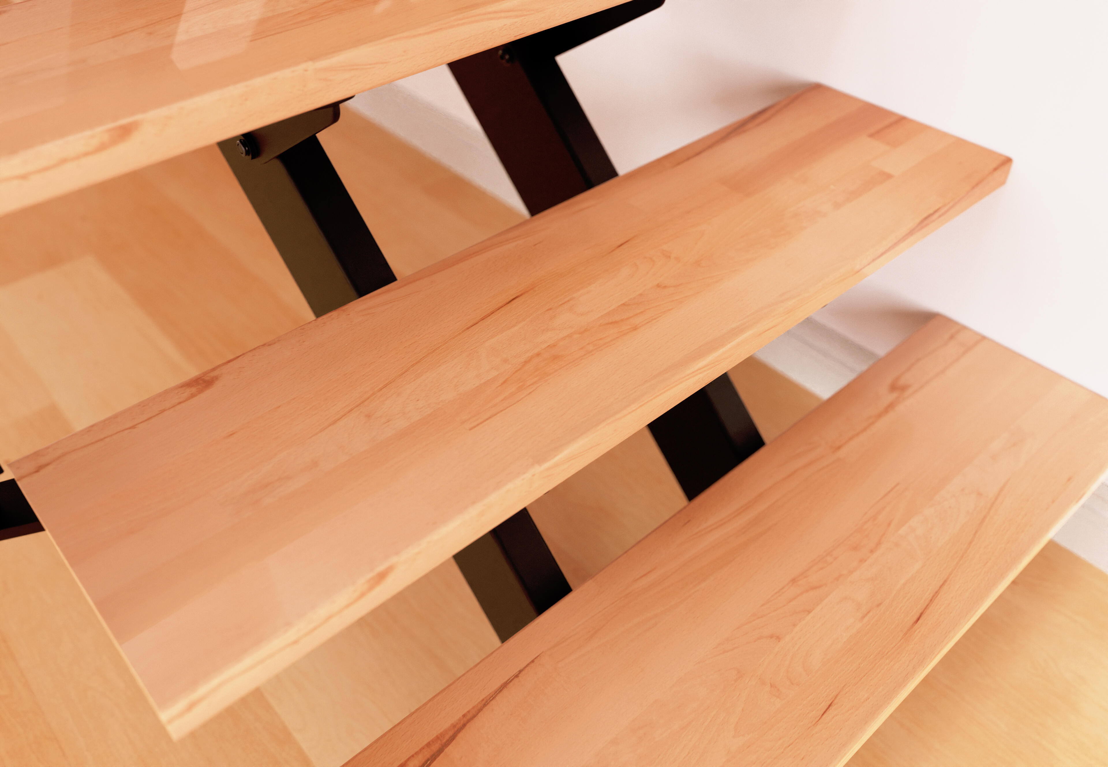Escalier droit revers acier noir Escatwin 13 marches hêtre verni, l.95 cm - 4