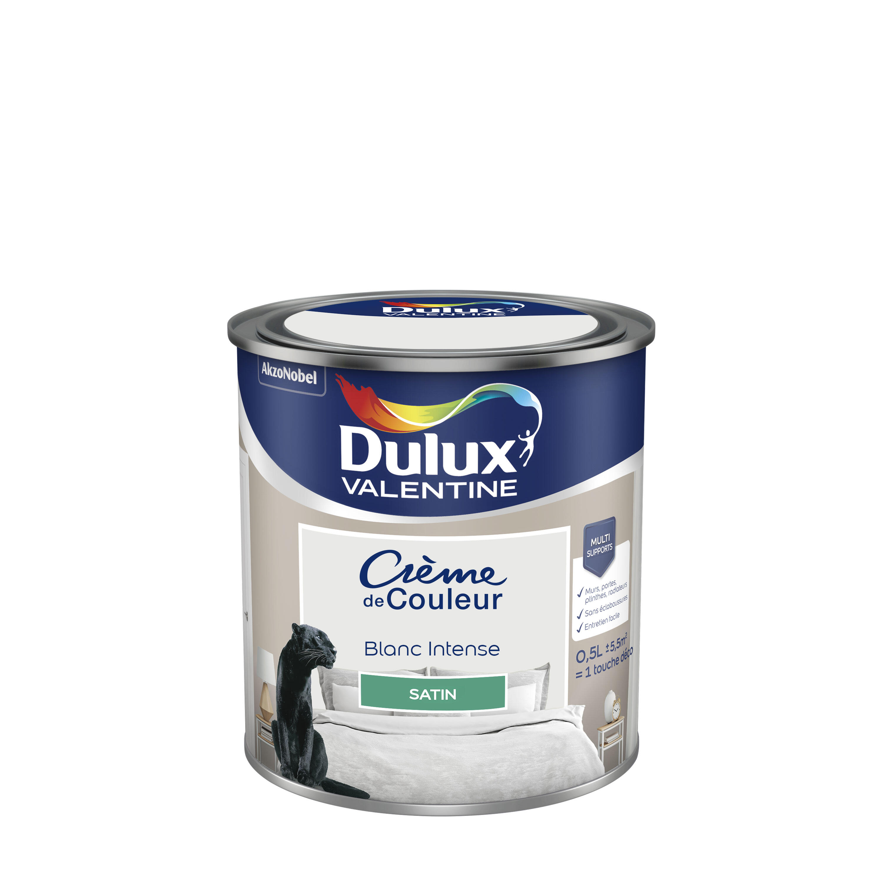 Peinture mur, boiserie blanc intense satin DULUX VALENTINE Crème de couleur 0.5L - 6
