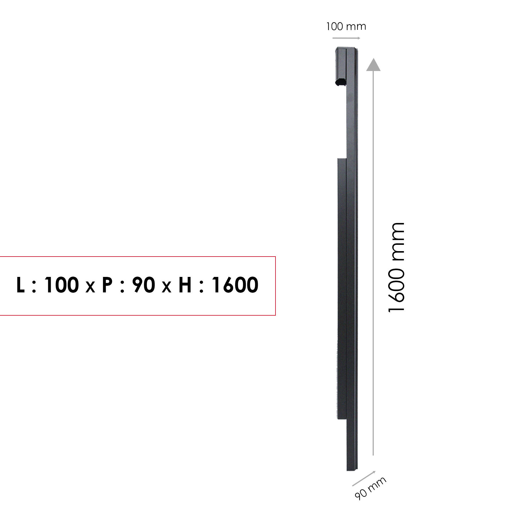 Pied latéral Soléa H.160 x l.10 x P.9 cm RENZ, gris anthracite - 3
