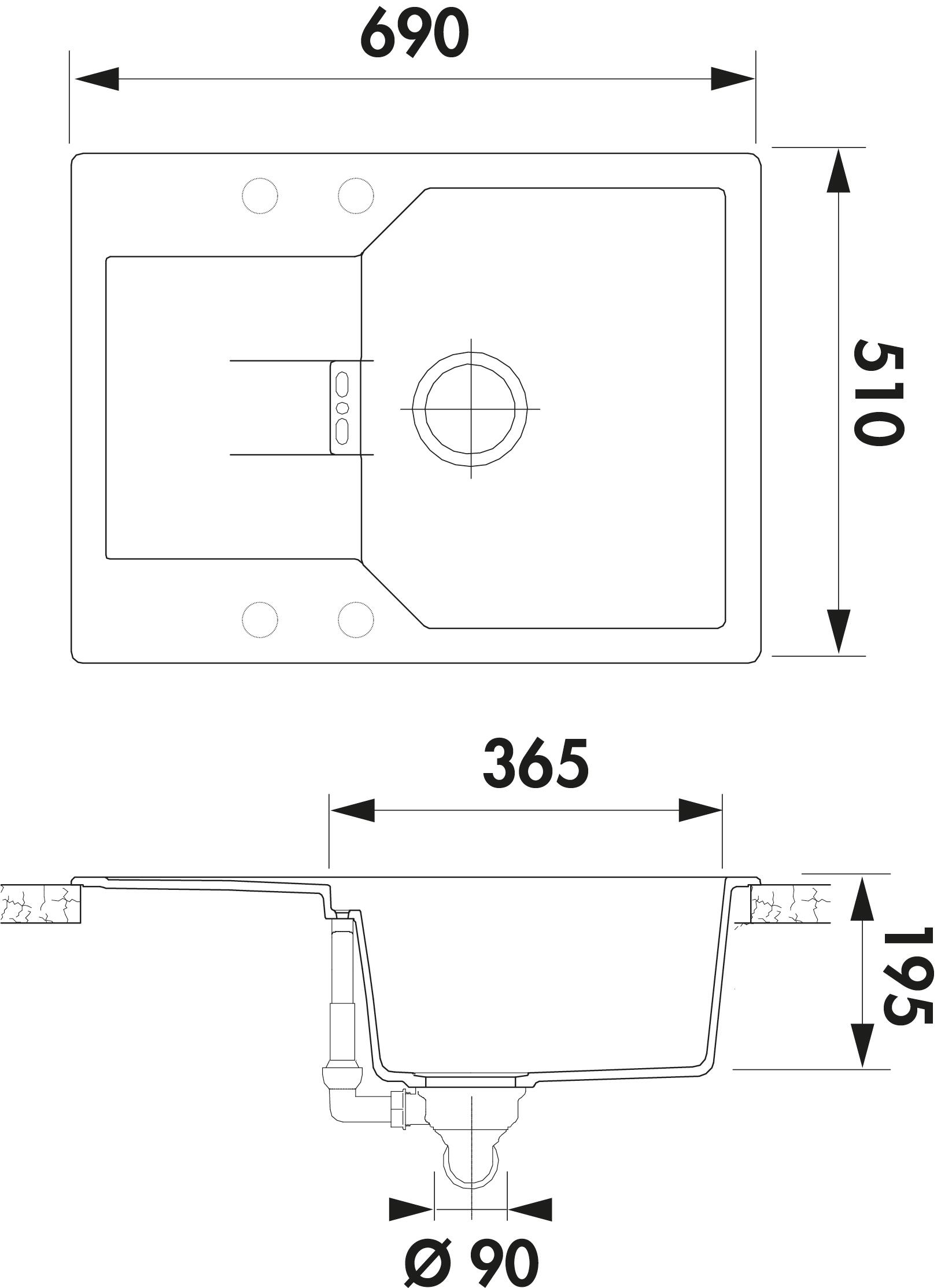 Evier en quartz et résine 1 bac 51 x 69 cm vidage inclus Nano blanc - 2