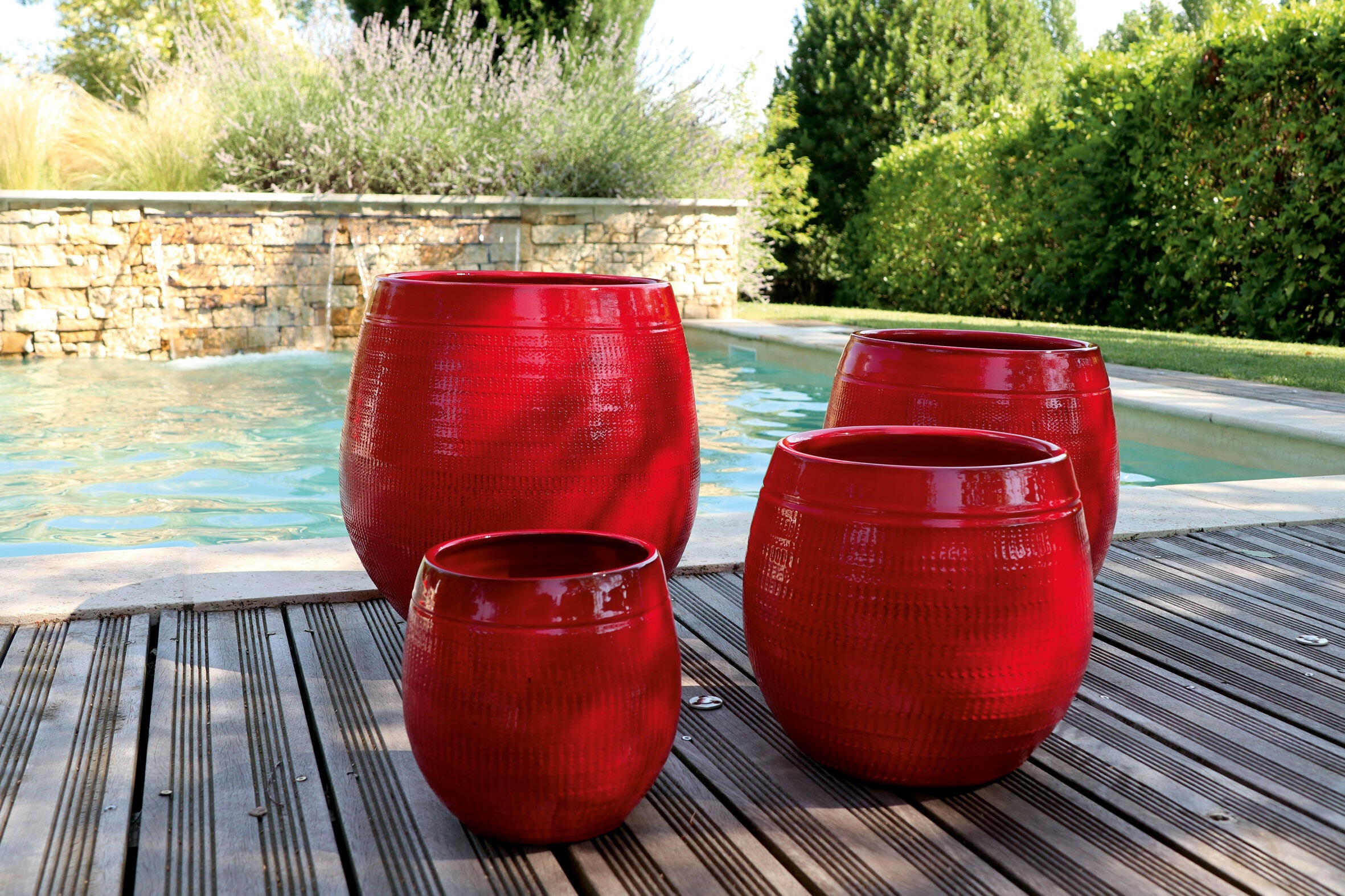 Poterie Jardin Terre Cuite émaillée Géante D64x88 Pot terre cuite émaillée Inca coquelicot d17 rouge | Leroy Merlin