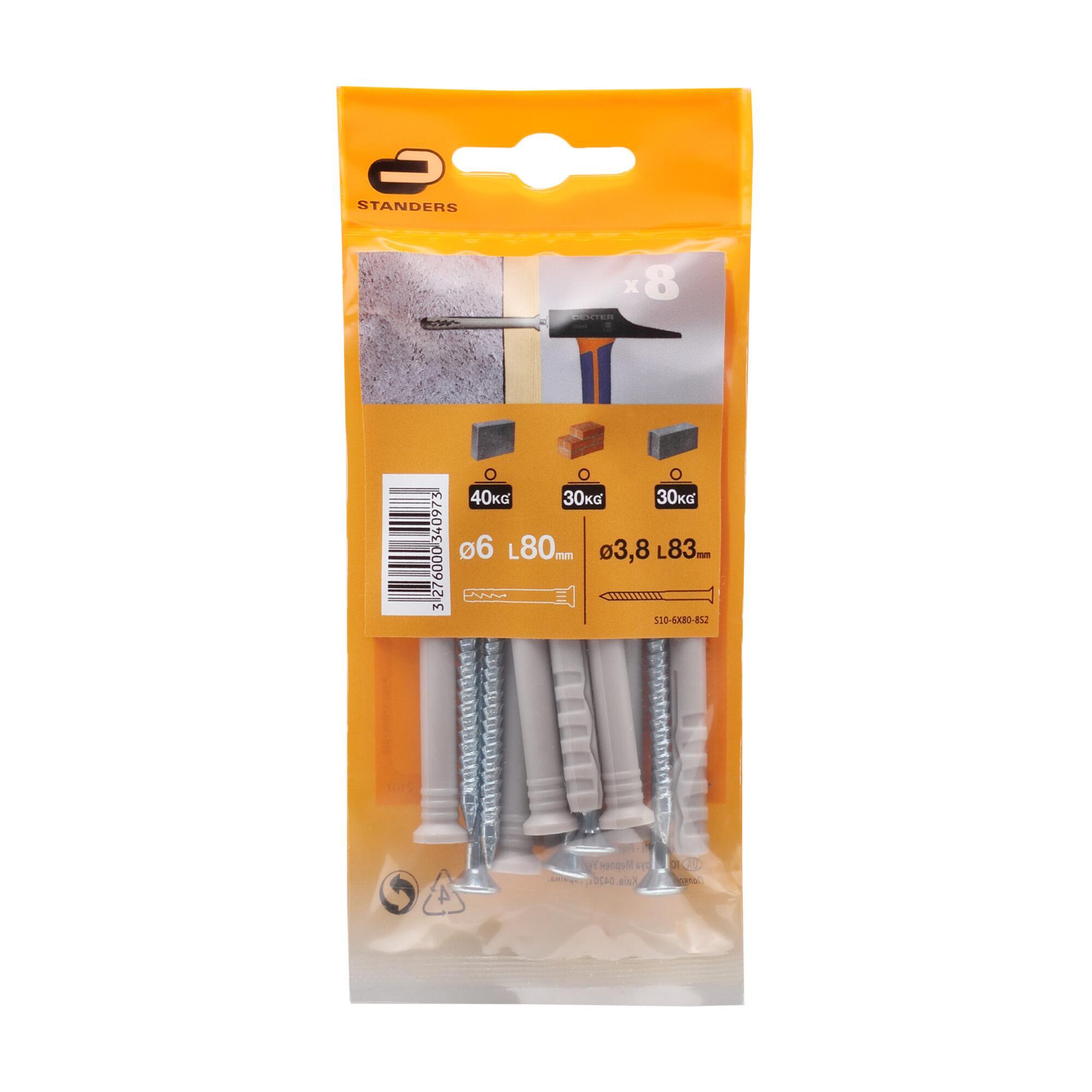 8 buchas nylon STANDERS 6X80MM COM PARAFUSO - 8