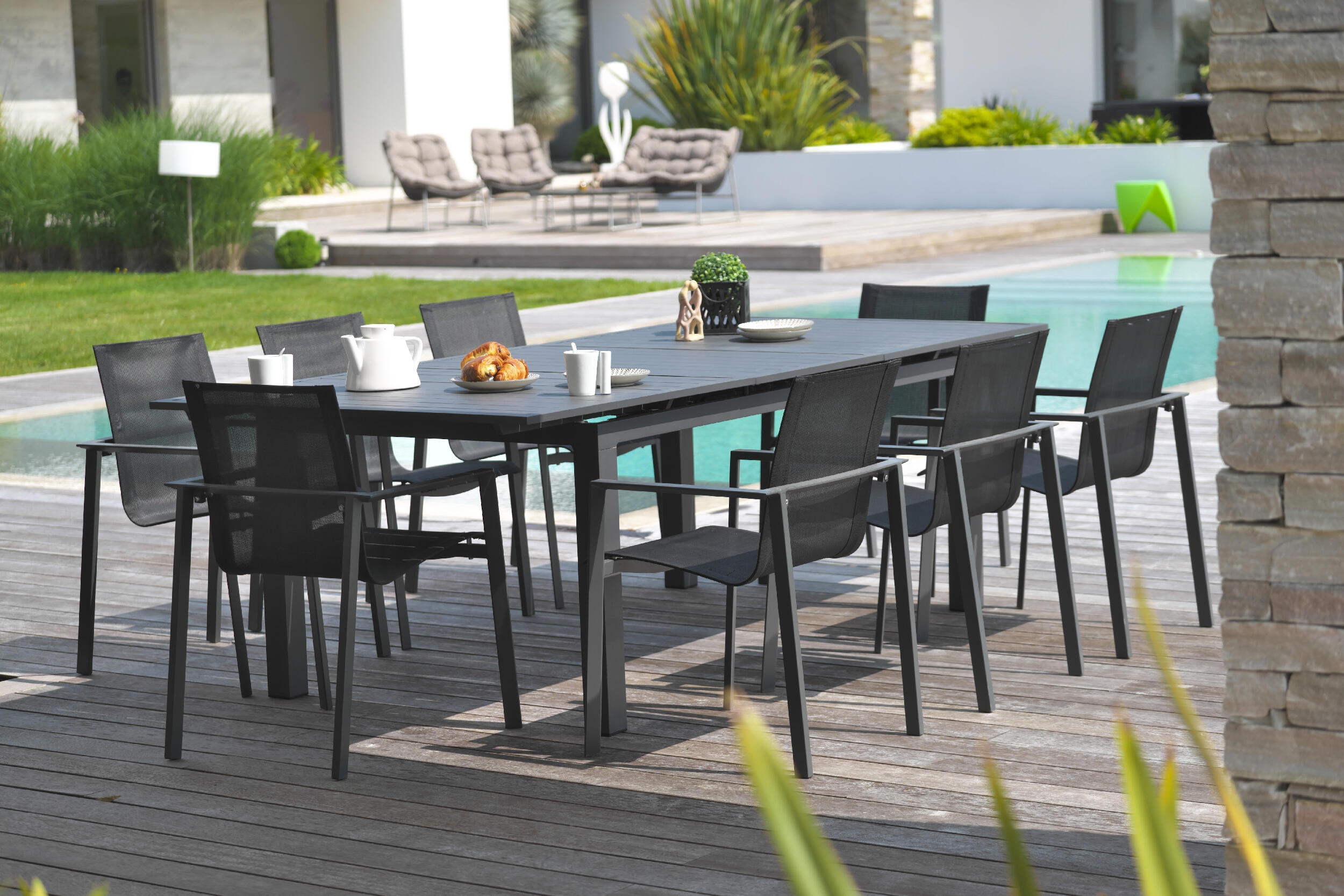 Table de jardin MIAMI rectangulaire 10/12 personnes anthracite - DCB GARDEN - 2